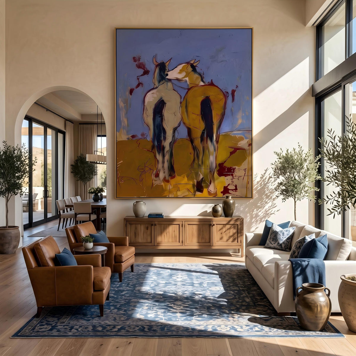 Wild Companions Cross Twilight – Pop Art Western Riders Painting | Colorful Vertical Wall Art