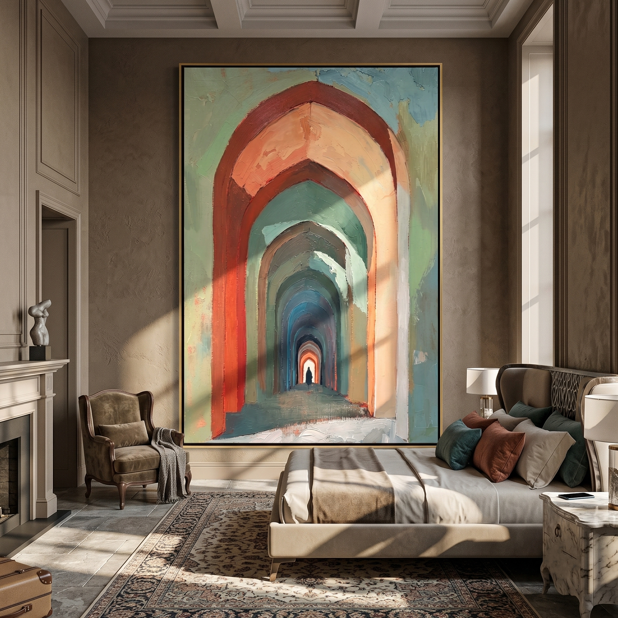 The Infinite Passage – Surrealistic Archway Architectural Painting | Modern Retro Home Office Art