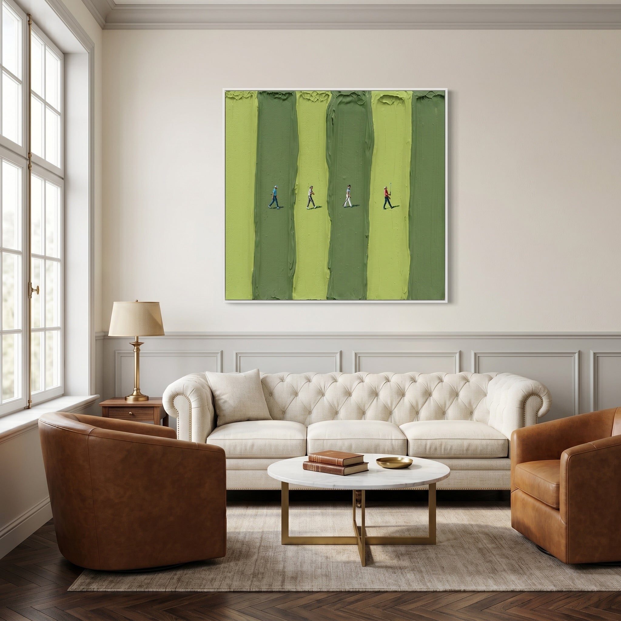 Greenway Stroll – Fresh Green Impasto Miniature Golf Abstract Canvas | Modern Minimalist Room Art