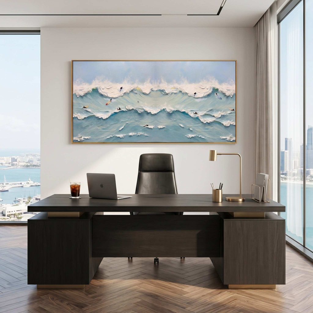 Ocean's Rhythm – Modern Impasto Sea Wave Painting | Creative Coastal Textured Living Room Art
