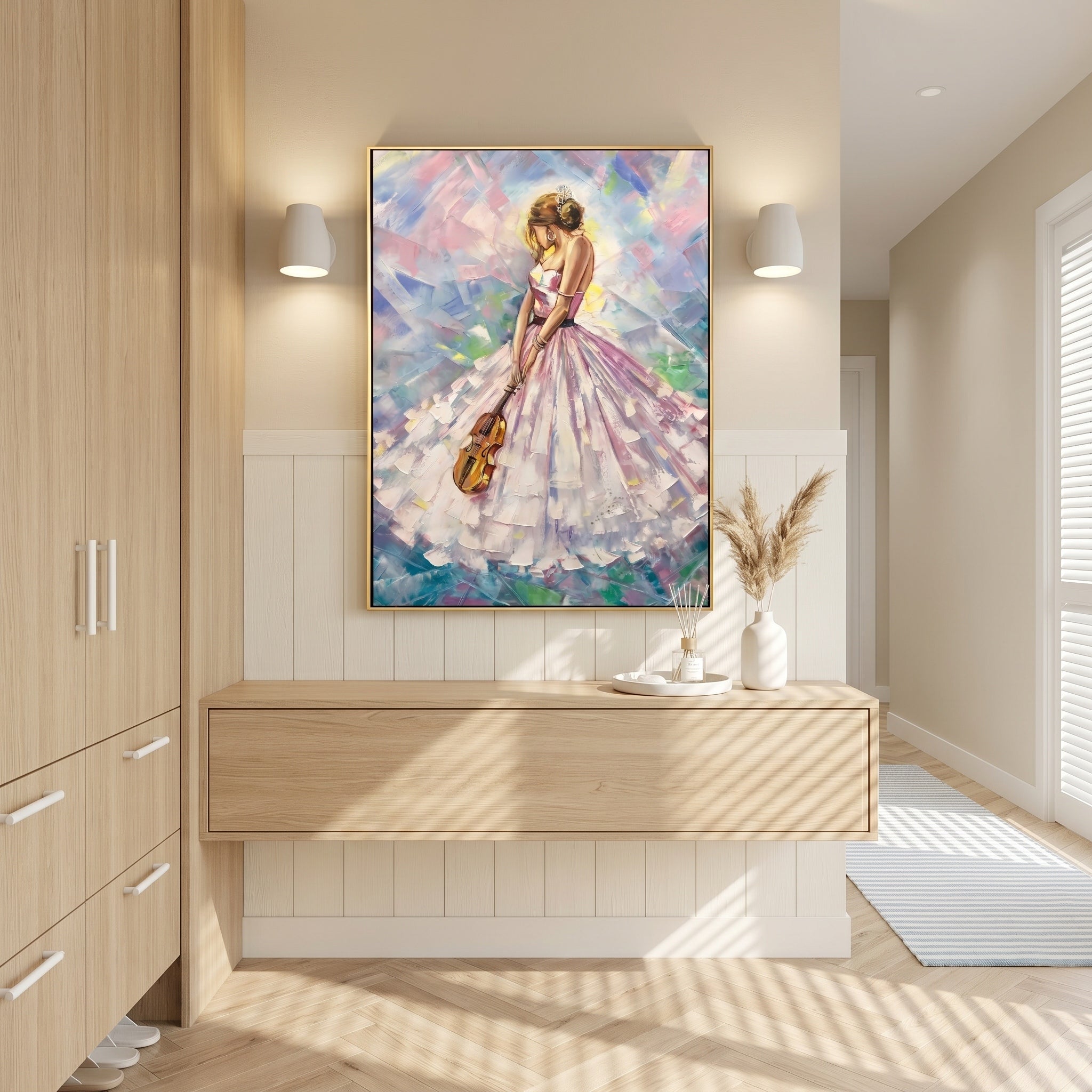 Melody in a Dream – Modern Impressionist Impasto Violinist | Romantic & Elegant Bedroom Wall Art