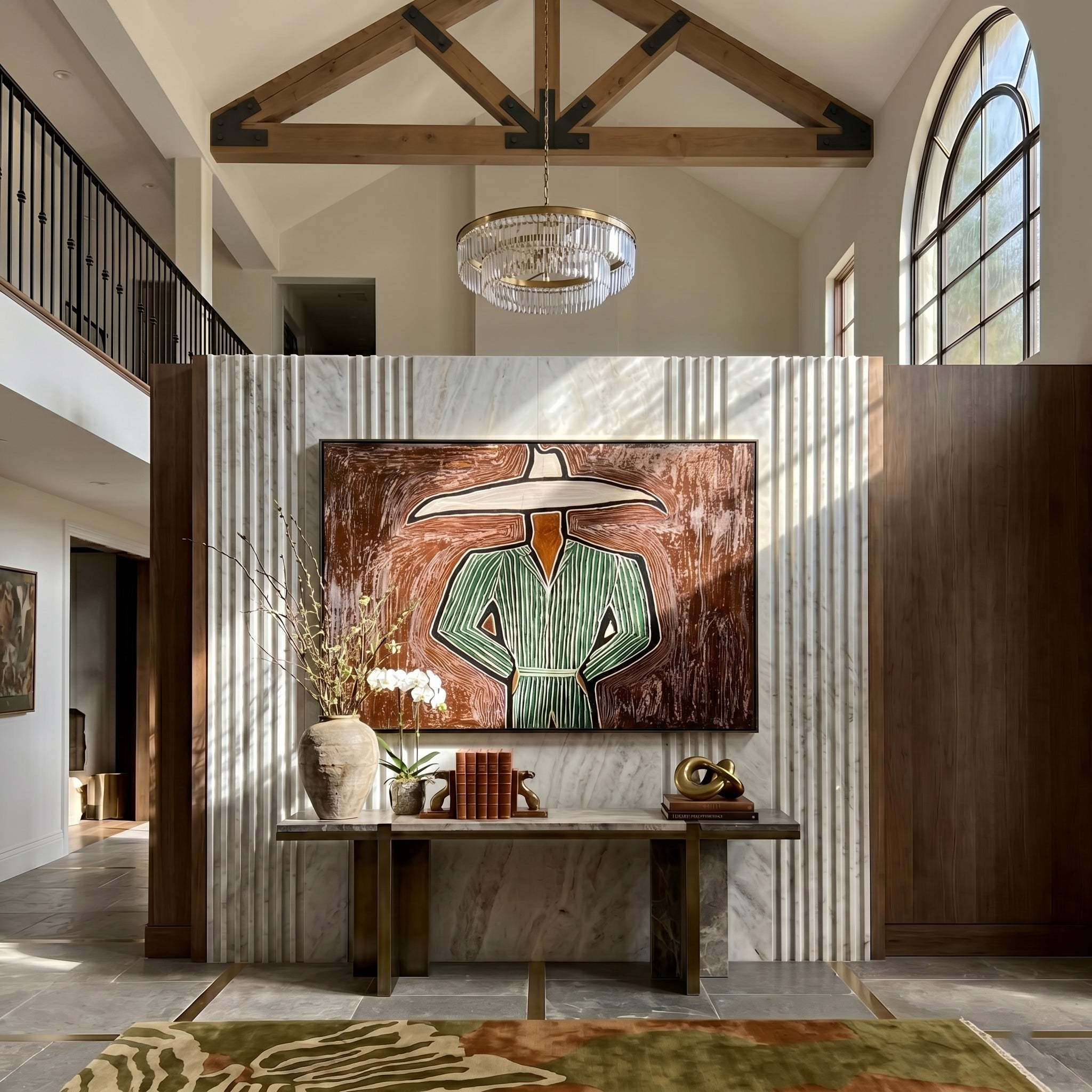The Wild Domain – Modern Emerald Green Striped Cowboy Painting | Rustic Avant-Garde Hallway Art