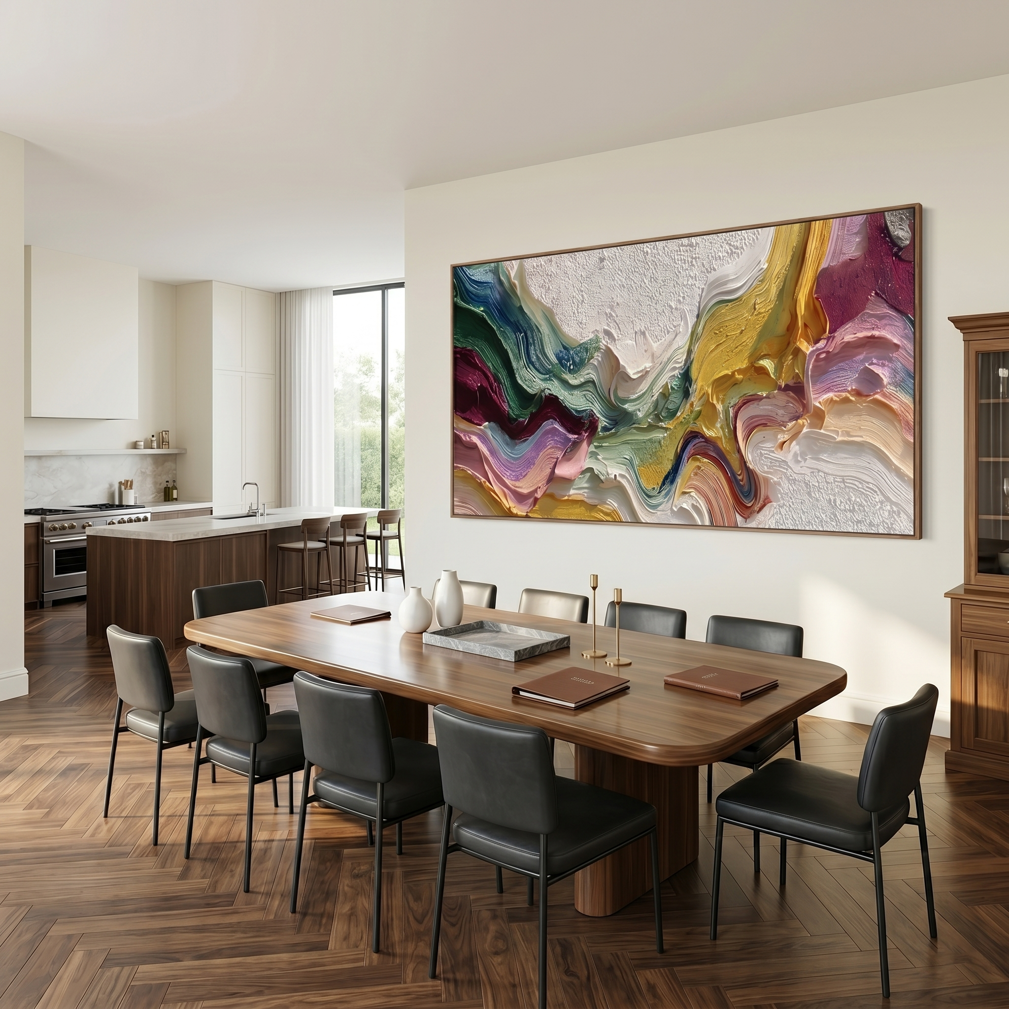 Chromatic Echo – Modern Impasto Heavy Texture Abstract Painting | Bohemian Horizontal Living Room Art