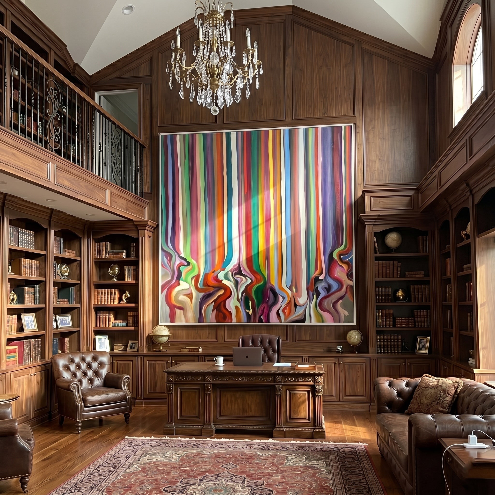 Chromatic Symphony – Modern Abstract Vertical Stripe Fluid Painting | High-End Canvas Living Room Art