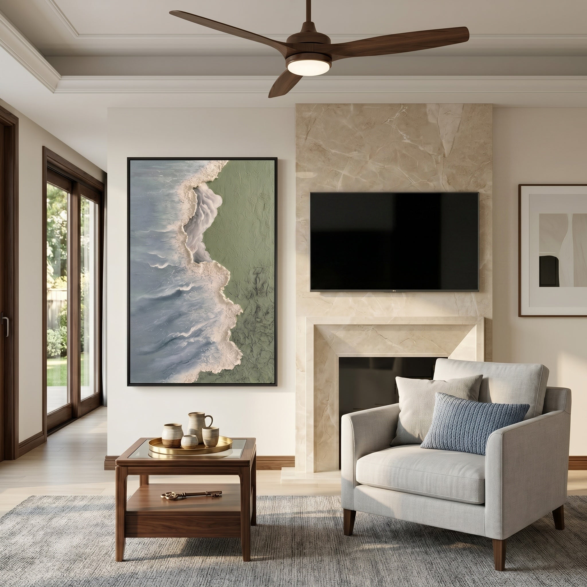 Echoes of the Shore – Wabi-Sabi Sage Green Heavy Textured Waves | Minimalist Abstract Entryway Art