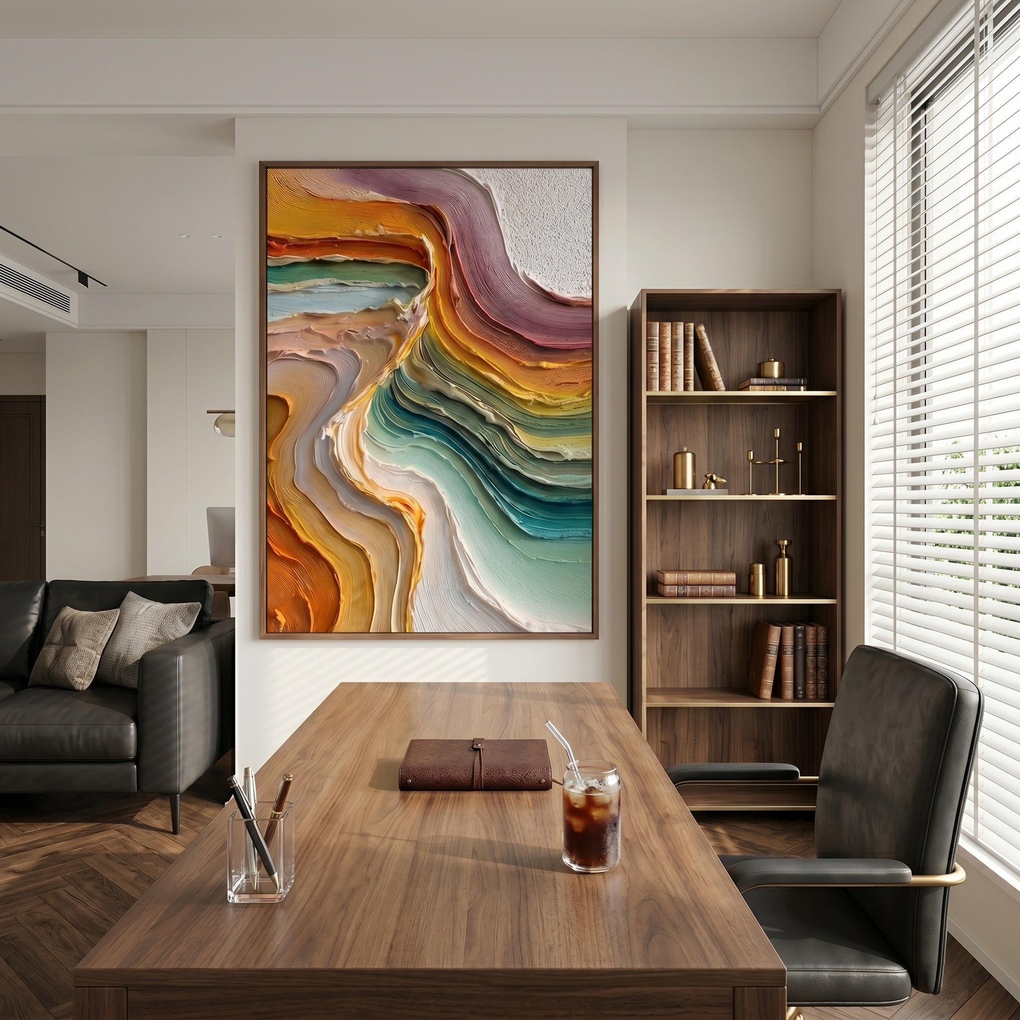 Luminous Veins – Wabi-sabi Heavy Impasto Abstract Painting | Contemporary Minimalist Living Room Art