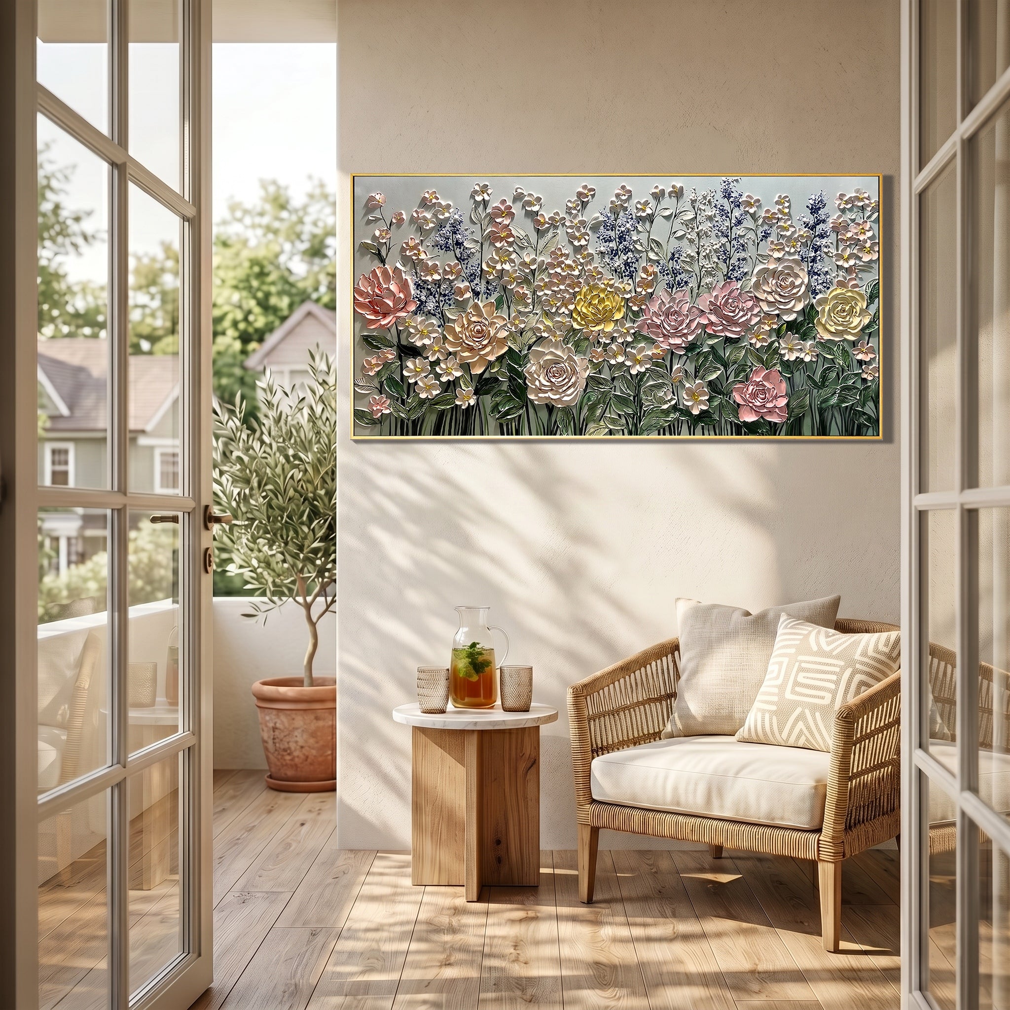 Pastel Dreamscape – Modern Impasto Pastel Garden Canvas | Romantic Living Room Wall Art