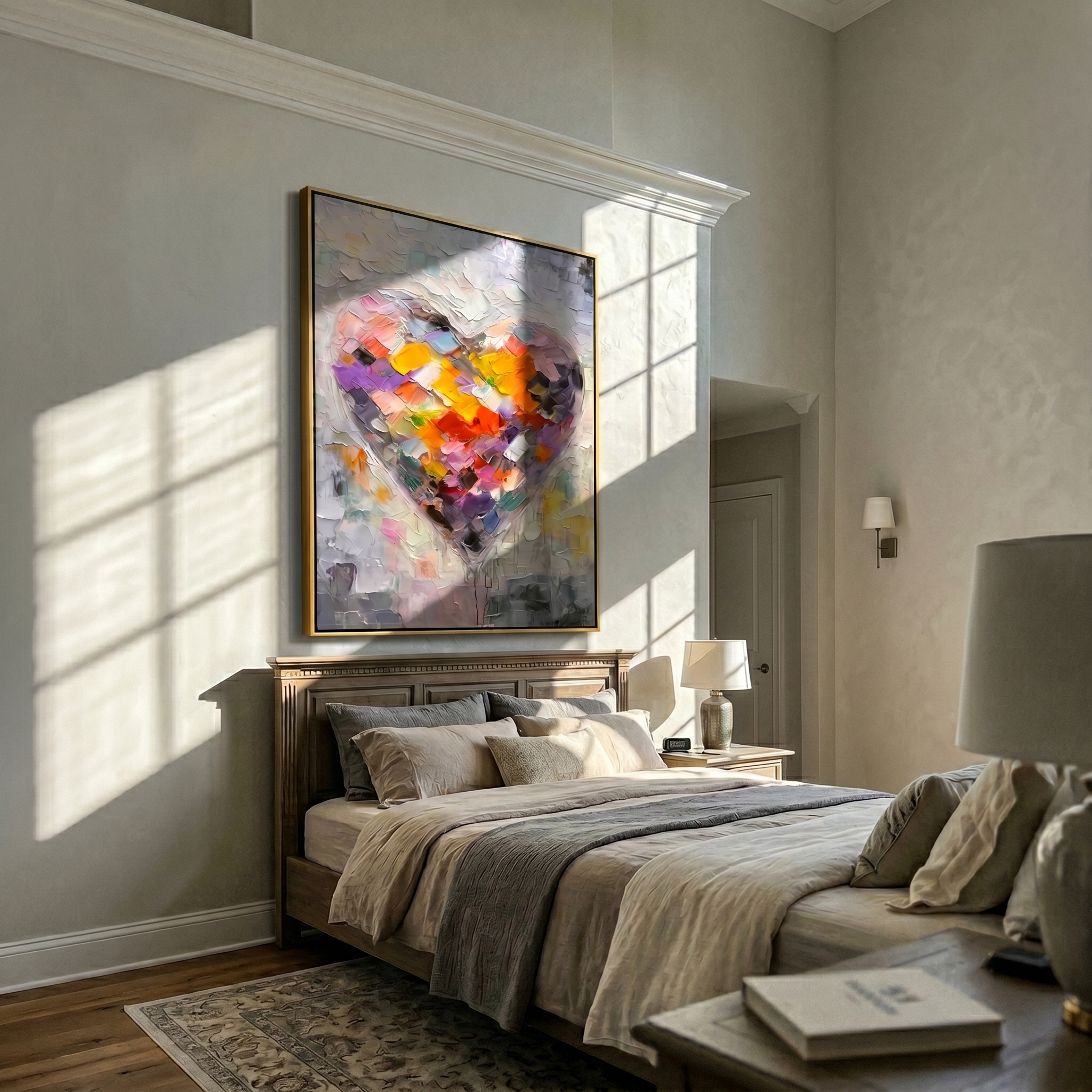 Vibrant Heartbeat – Modern Heavy Impasto Heart Painting | Contemporary Colorful Living Room Art