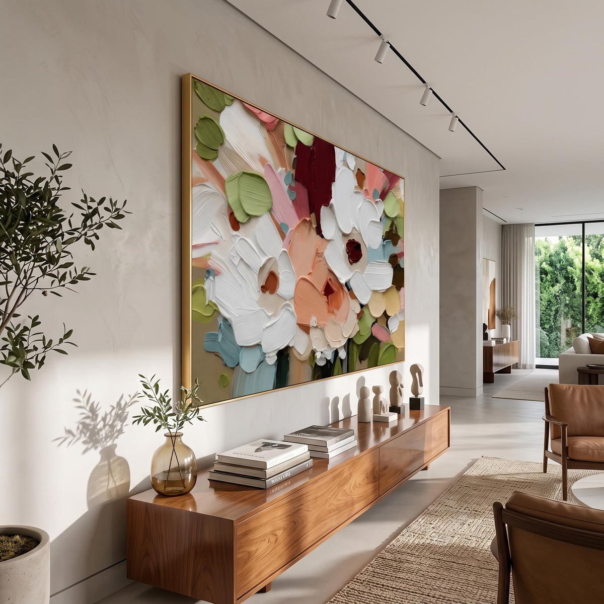 Petals Across Morning Light – Colorful Floral Painting | Textured Horizontal Living Room Wall Art