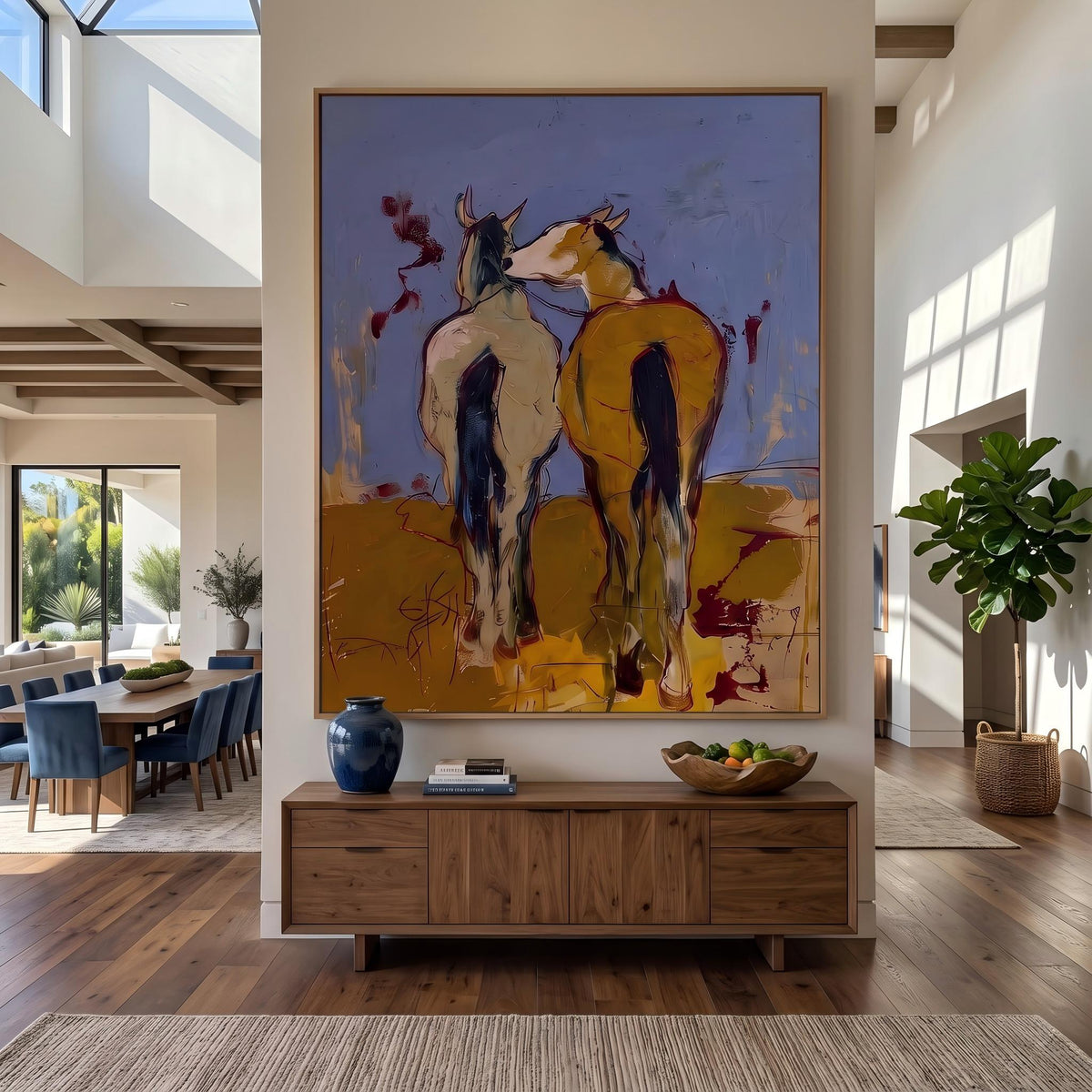 Wild Companions Cross Twilight – Pop Art Western Riders Painting | Colorful Vertical Wall Art