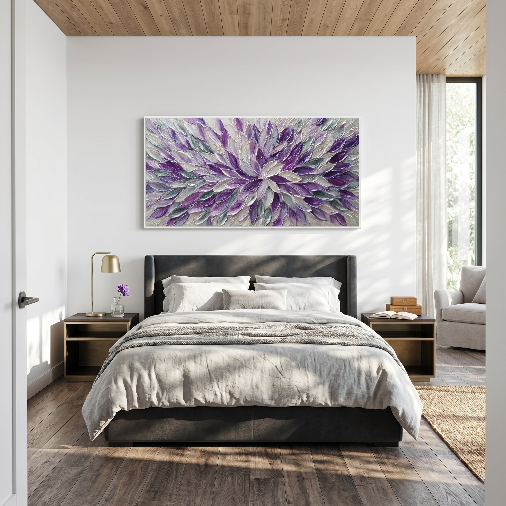 Lavender Whirl – Modern Impasto Abstract Oil Painting | Textured Floral Panorama Living Room Art
