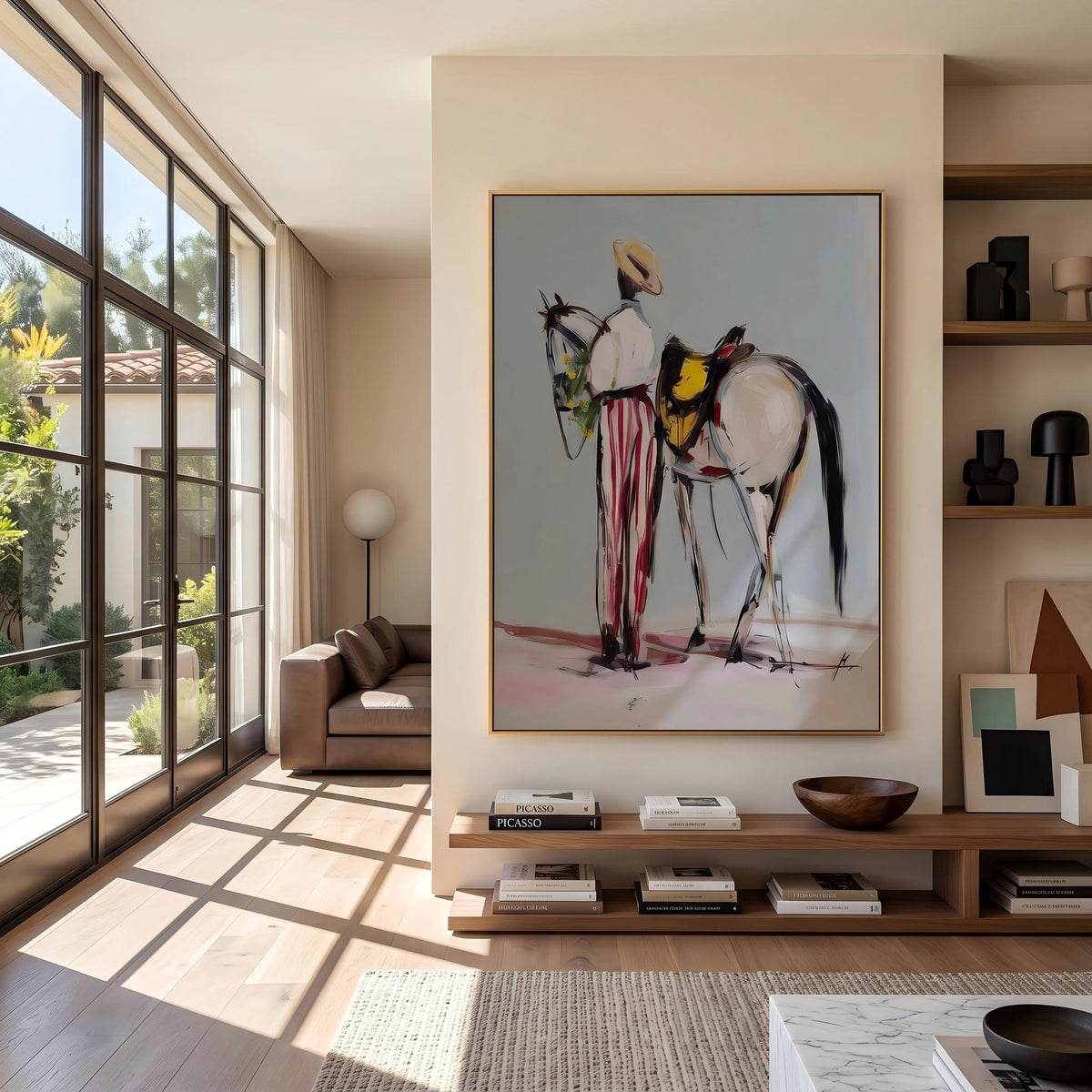 Painted Reins Between Friends – Colorful Western Riders Painting | Contemporary Vertical Wall Art