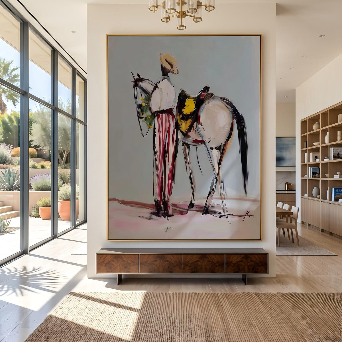 Painted Reins Between Friends – Colorful Western Riders Painting | Contemporary Vertical Wall Art