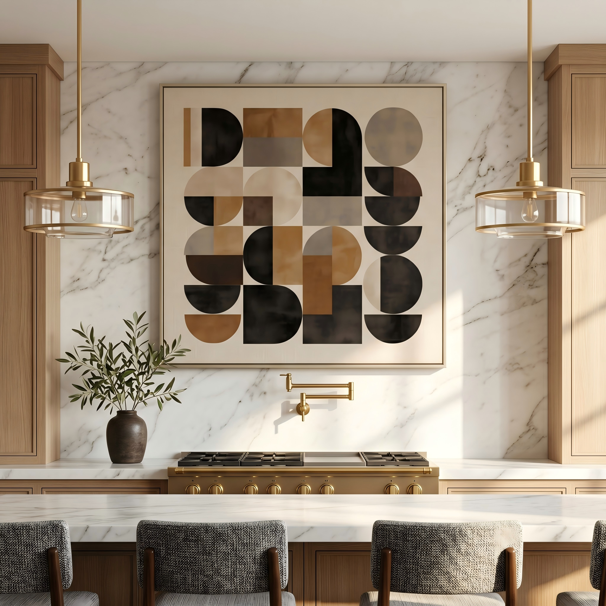 RETRO ECHO – Bauhaus-Inspired Earth-Tone Geometric Abstract Art | Mid-Century Modern Living Room Art