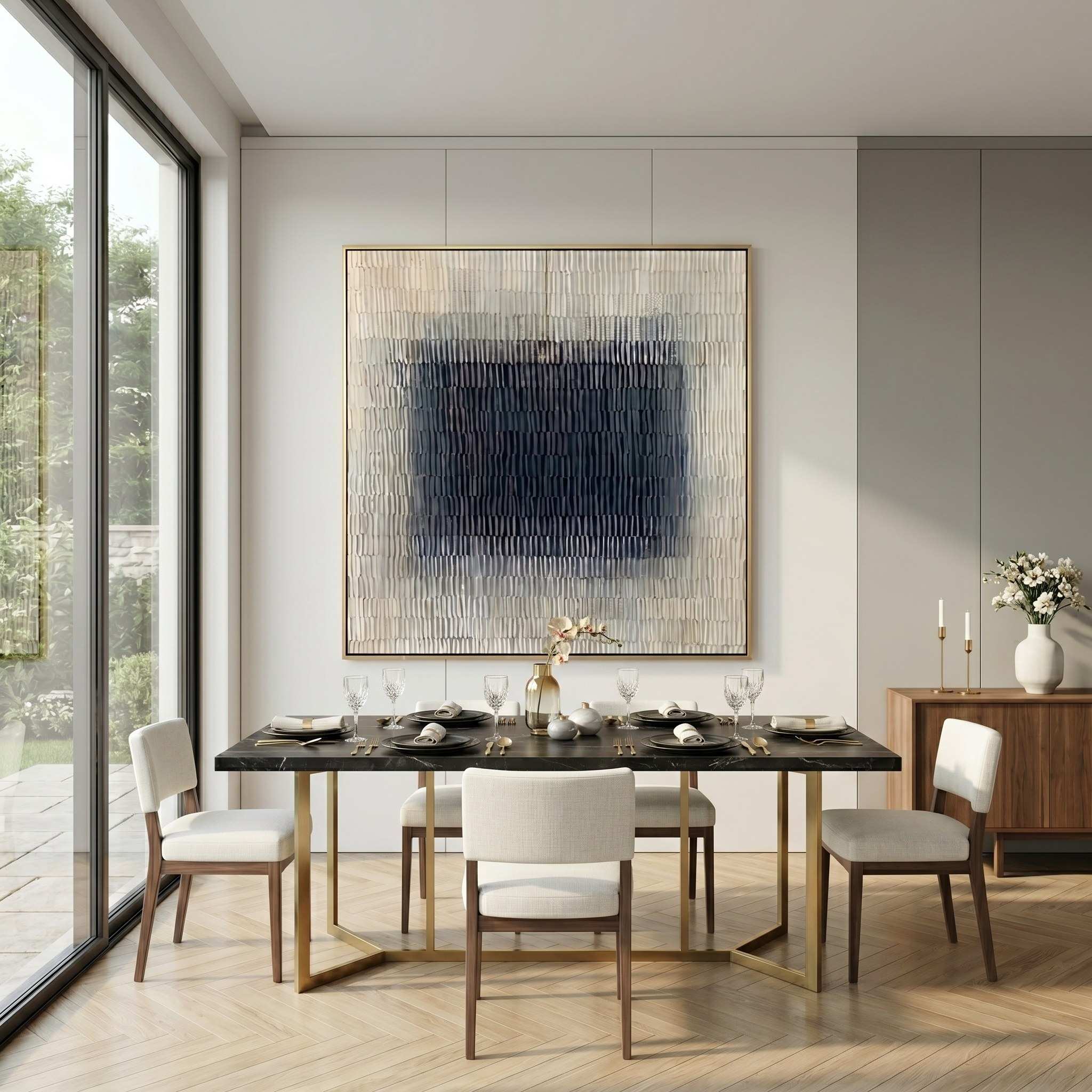 Deep Resonance – Minimalist Monochromatic Heavy Textured Array | Wabi-Sabi Square Hallway Art
