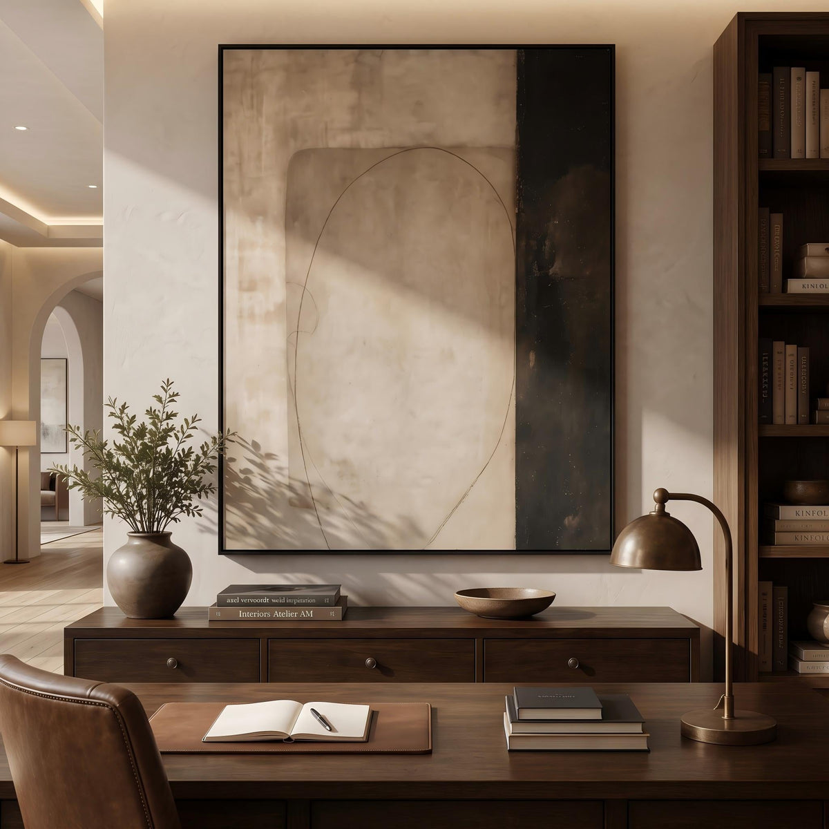 Stone Doorway in Haze – Earth Tone Minimalist Abstract Painting | Wabi-Sabi Vertical Wall Art