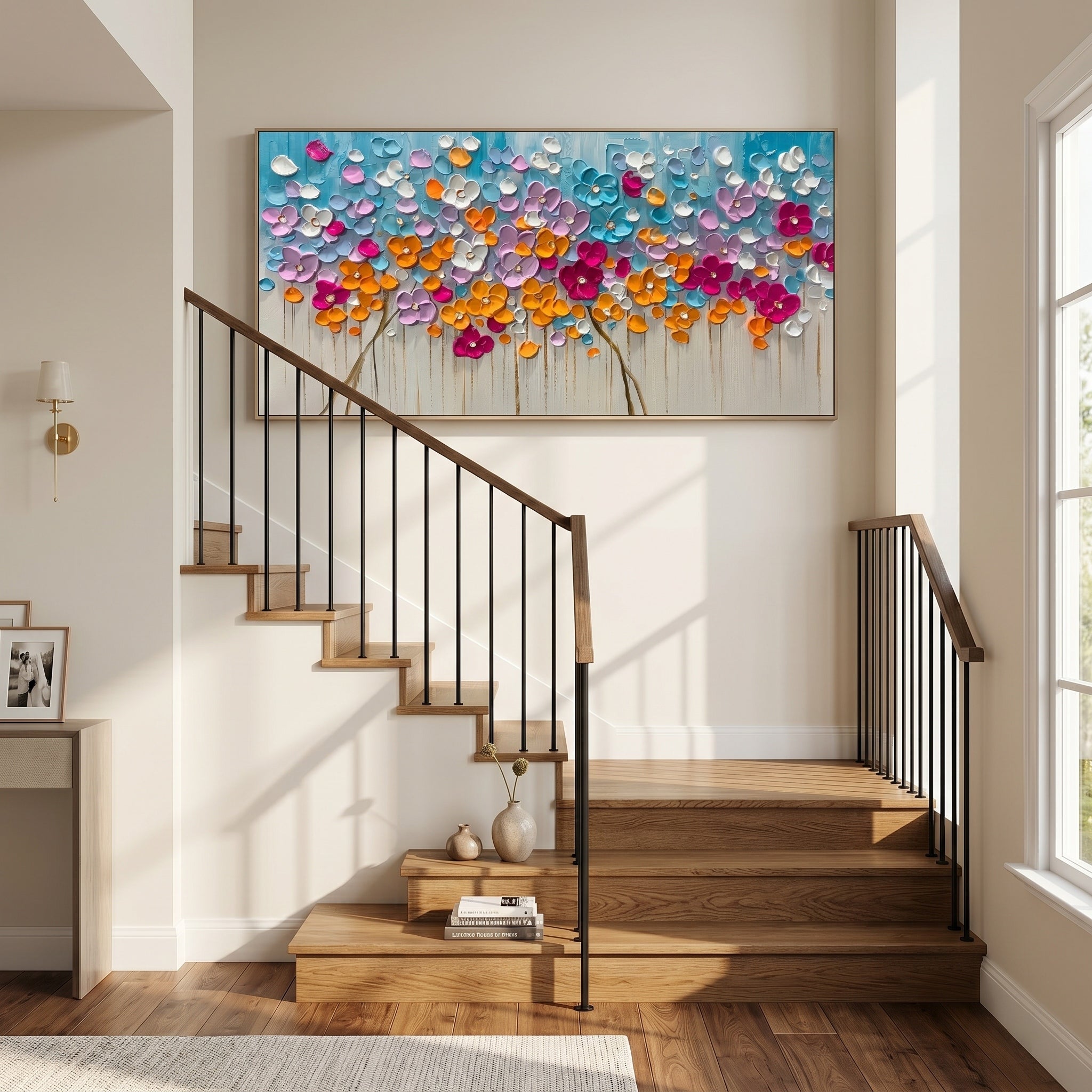 Blossom Symphony – Modern Heavy Impasto Floral Oil Painting | Textured Prosperity Tree Living Room Art