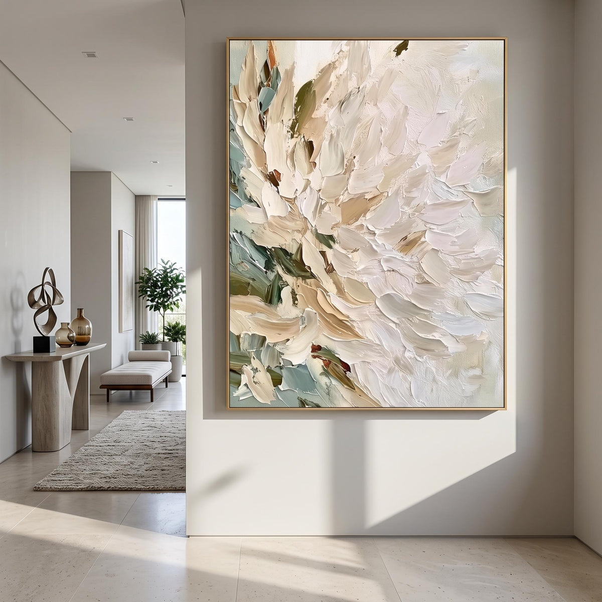 White Petals Catch Light – White Floral Painting | Textured Vertical Wall Art
