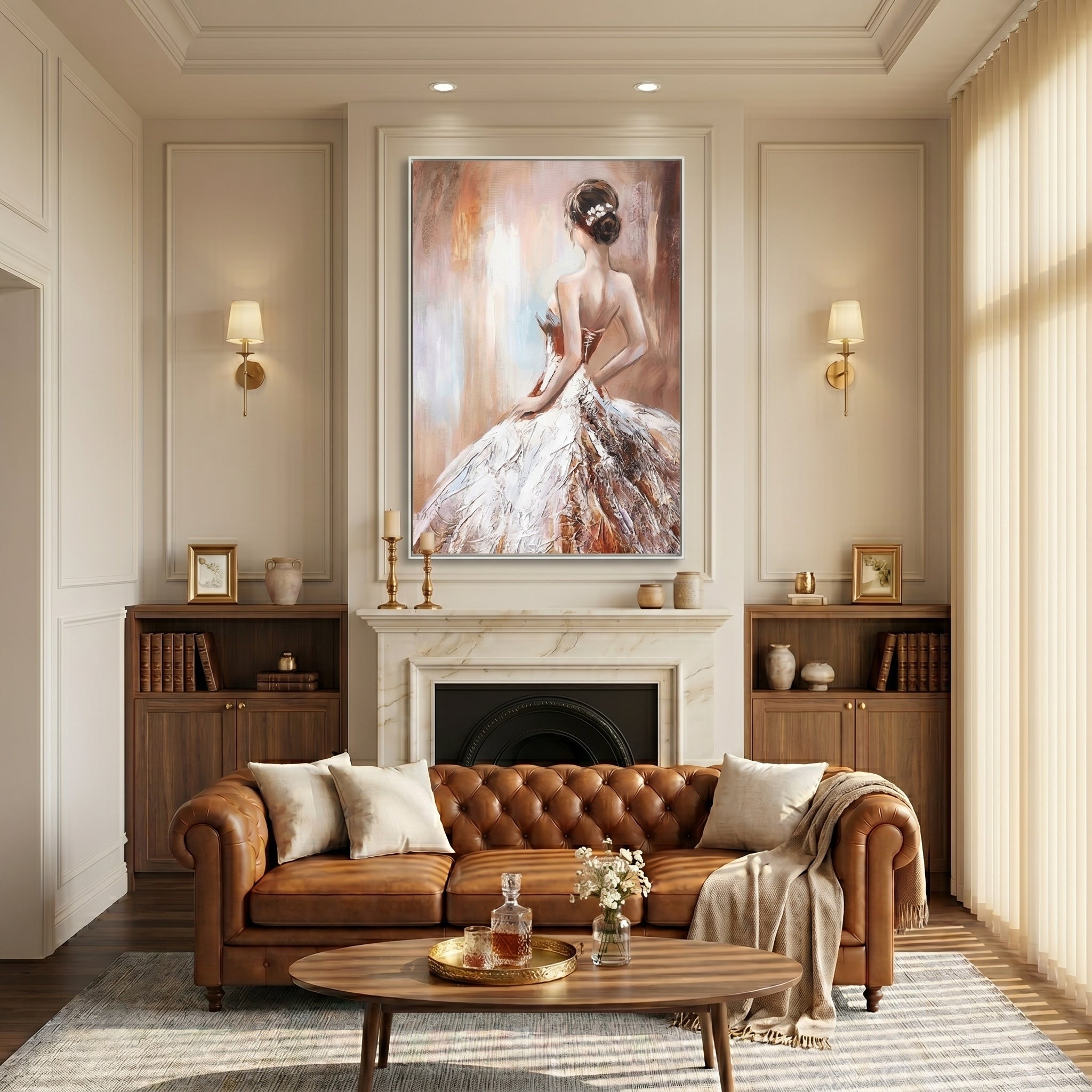 Glance of Time – Impressionist Impasto Girl in White Gown | Modern Aesthetic Bedroom Wall Art