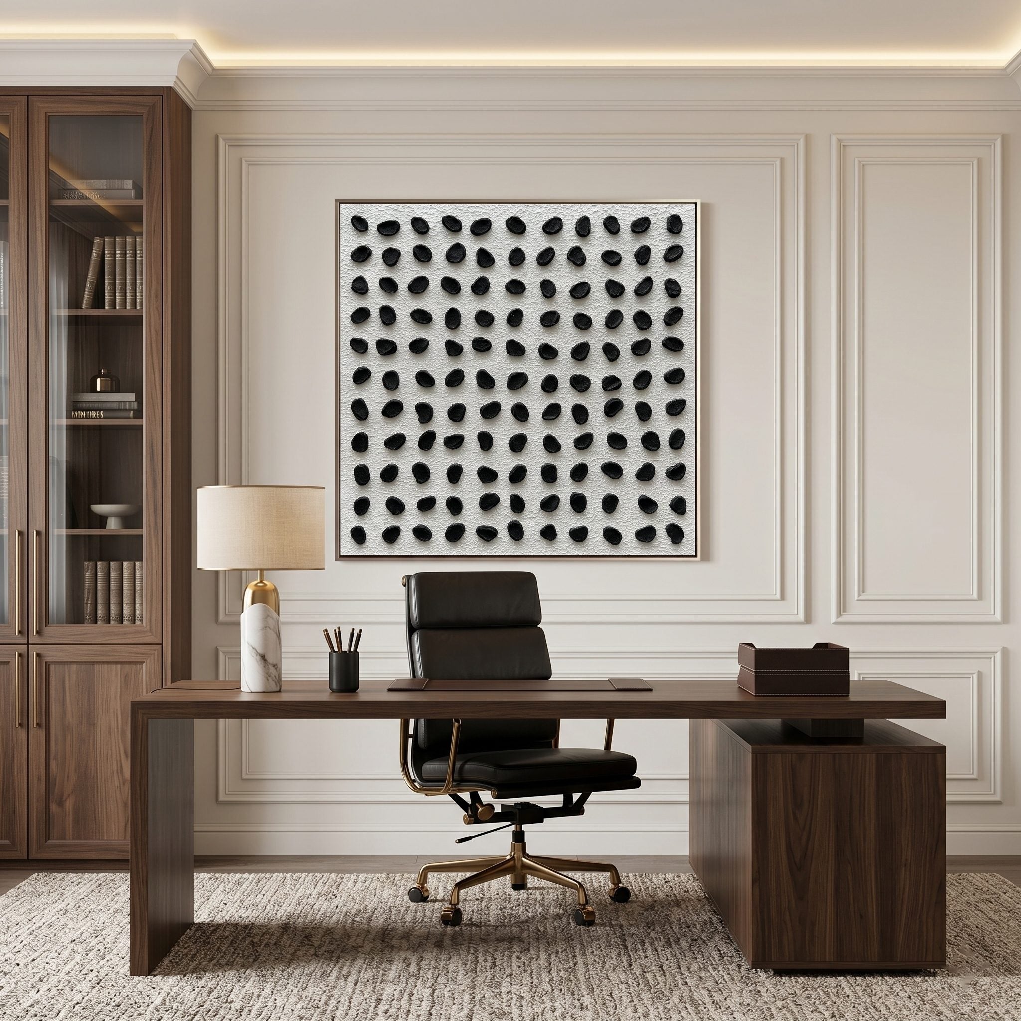 Rhythm of Order – Wabi-Sabi Black & White Heavy Textured Abstract Grid | Minimalist Hallway Decor