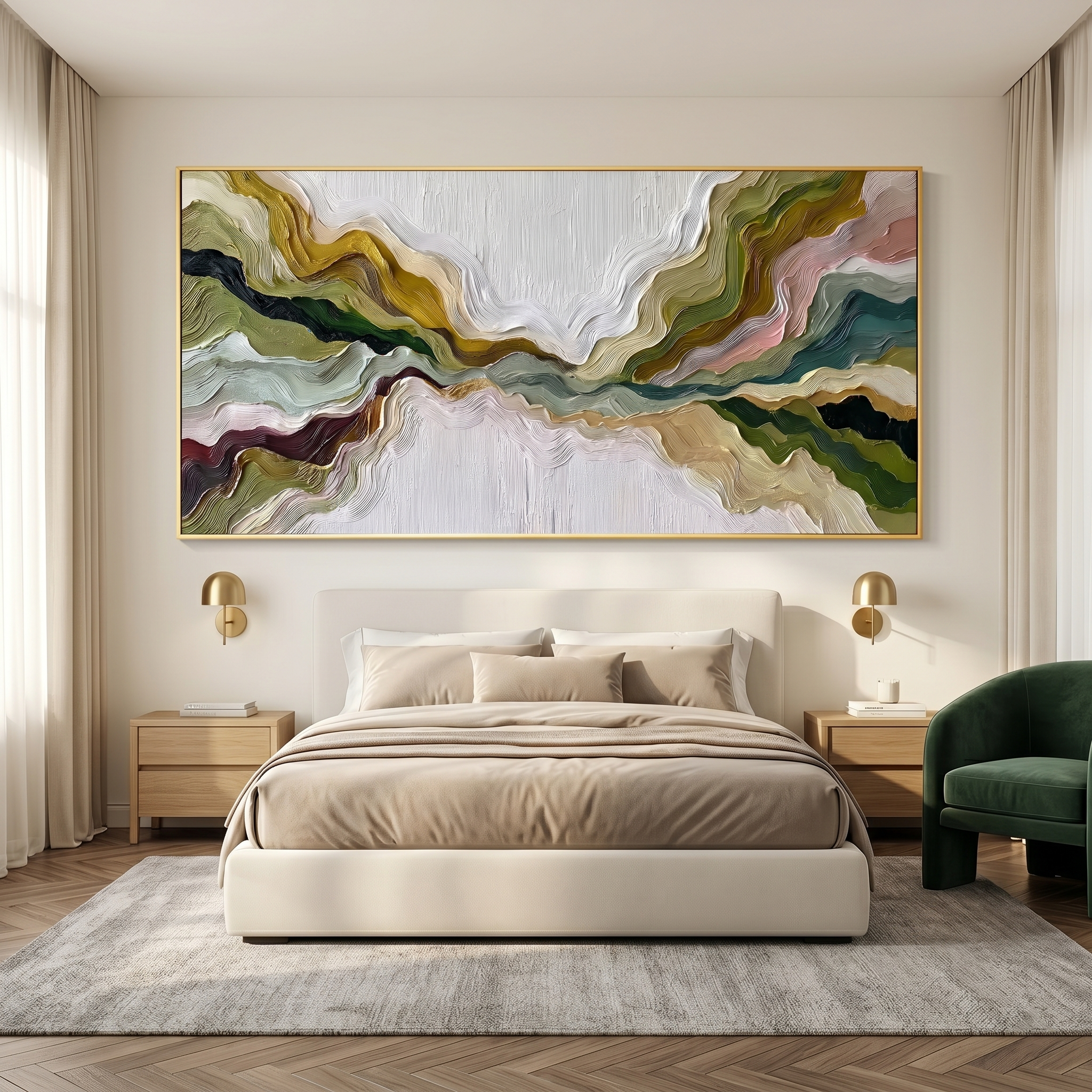 Mountain Rhythms – Heavy Texture Earth-Tone Abstract Painting | Modern Wabi-Sabi Large Living Room Art