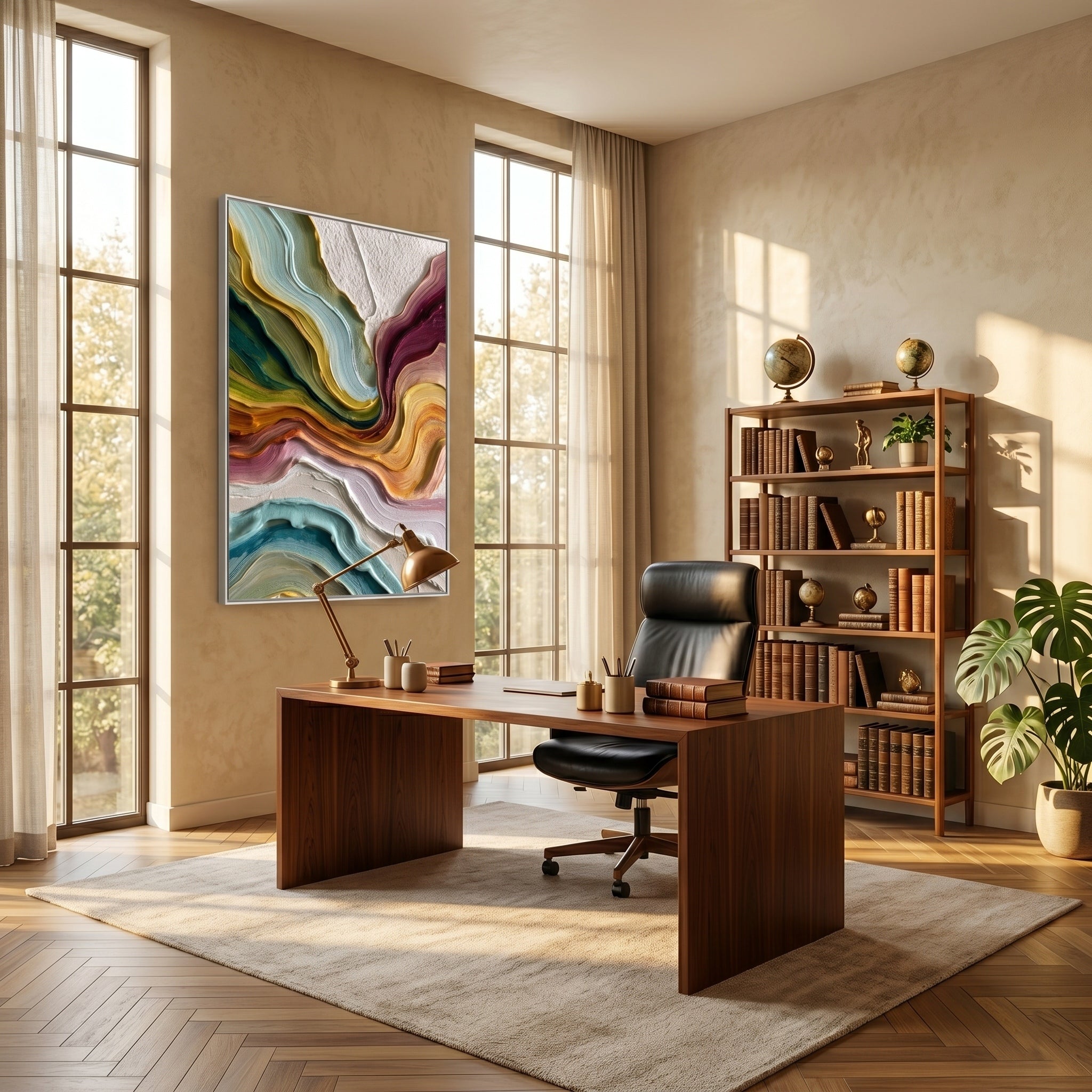 Flowing Canyons – Modern Heavy Texture Abstract Painting | Contemporary Minimalist Living Room Art