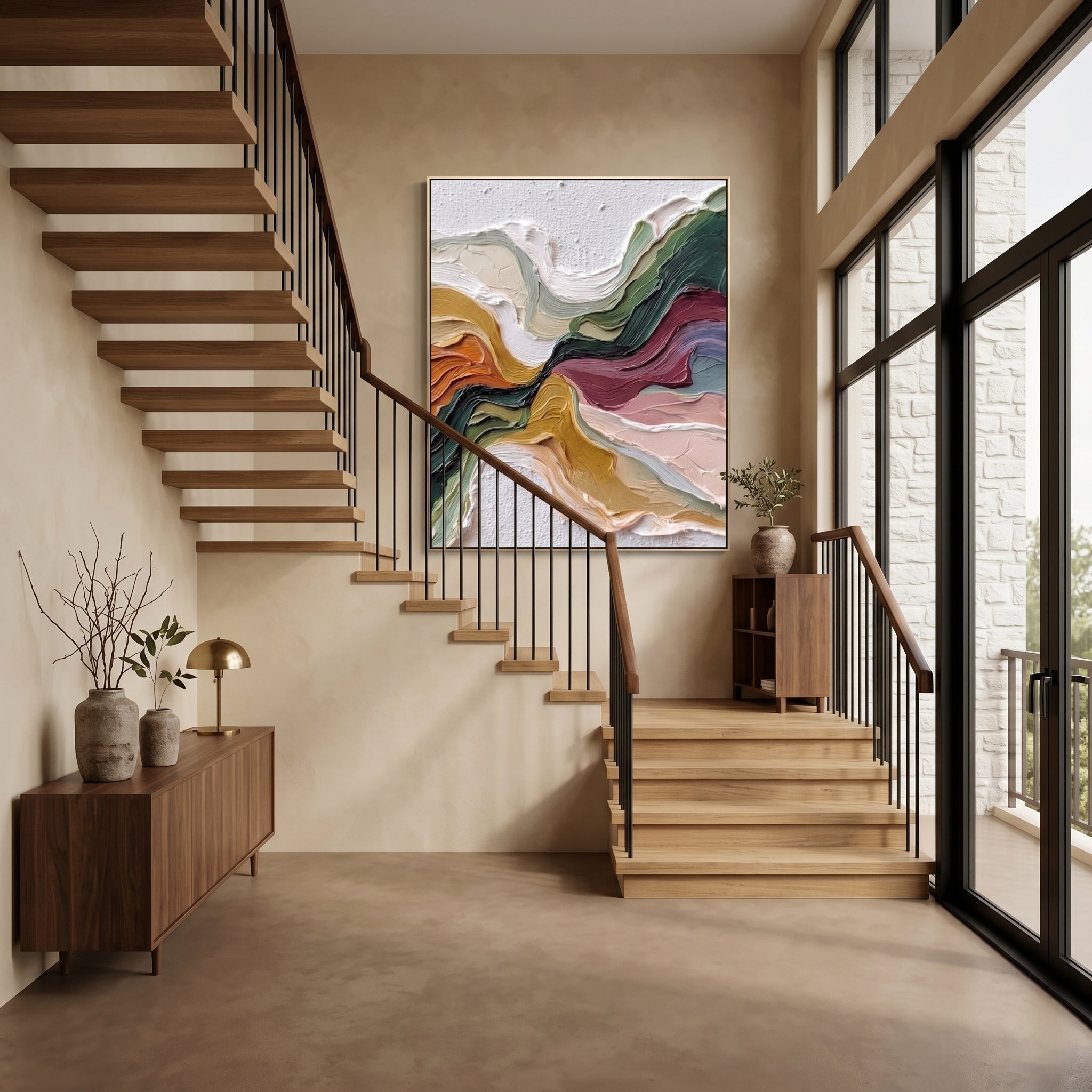 Primal Flow – Wabi-sabi Heavy Impasto Abstract Painting | Modern Minimalist Entryway Art