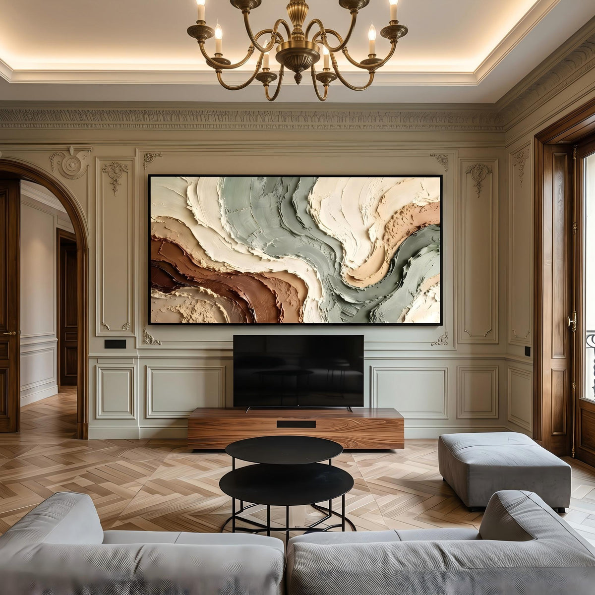 Earth Currents Unfold – Green Brown Layered Abstract Painting | Wabi-Sabi Horizontal Wall Art