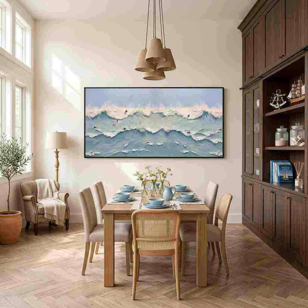 Ocean's Rhythm – Modern Impasto Sea Wave Painting | Creative Coastal Textured Living Room Art