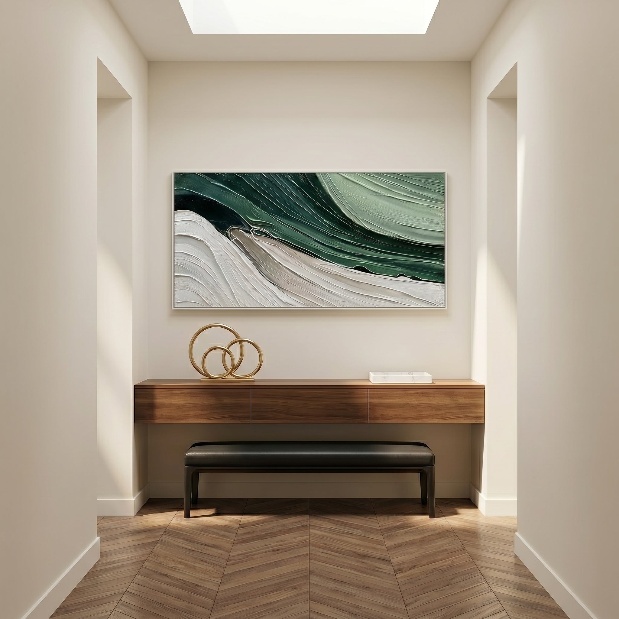 Verdant Flow – Modern Minimalist Forest Green Texture Canvas | Abstract Living Room Wall Art