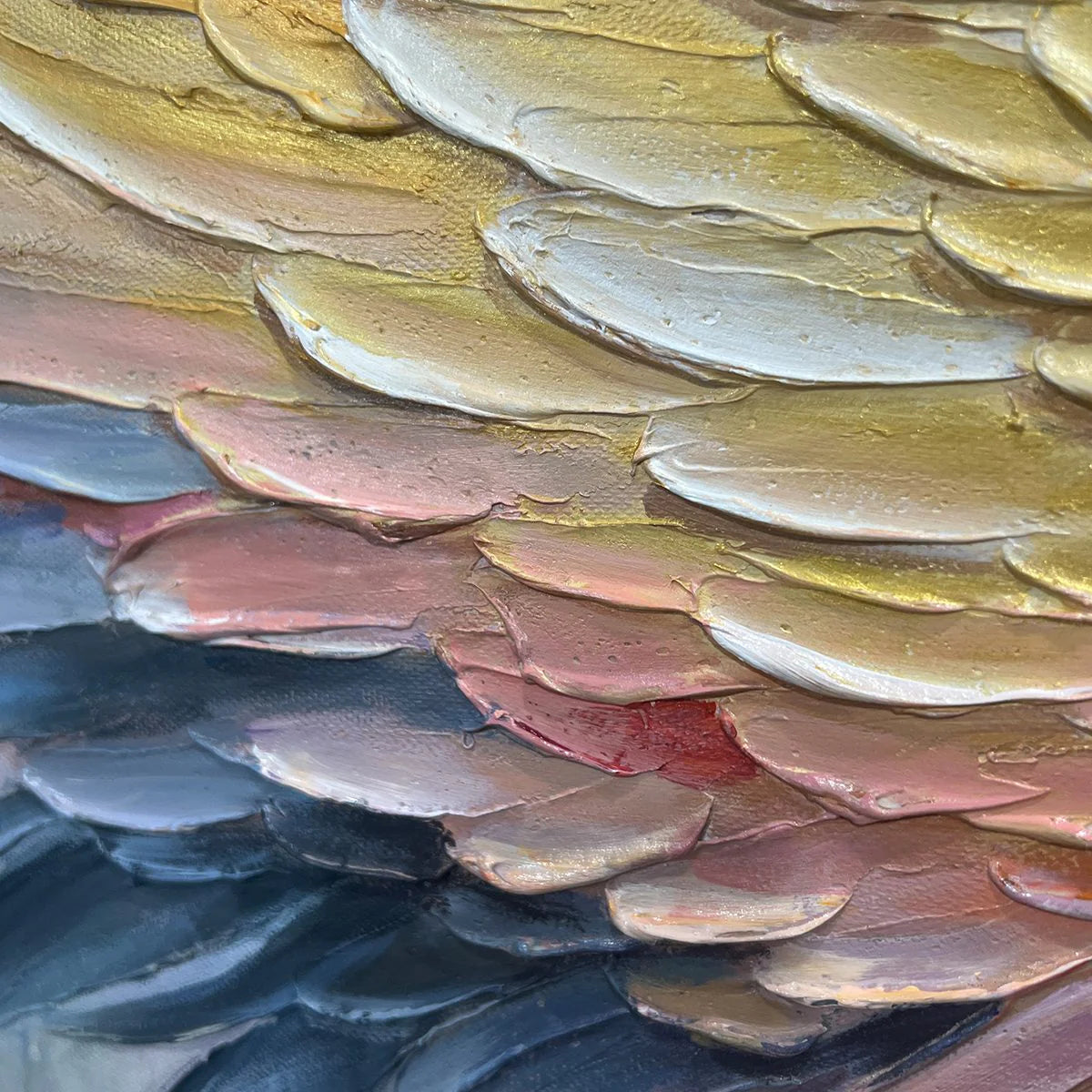 Celestial Ascent – Gold & Rose Pink Feather Relief Texture Painting | Modern Luxury Metallic Living Room & Hotel Art