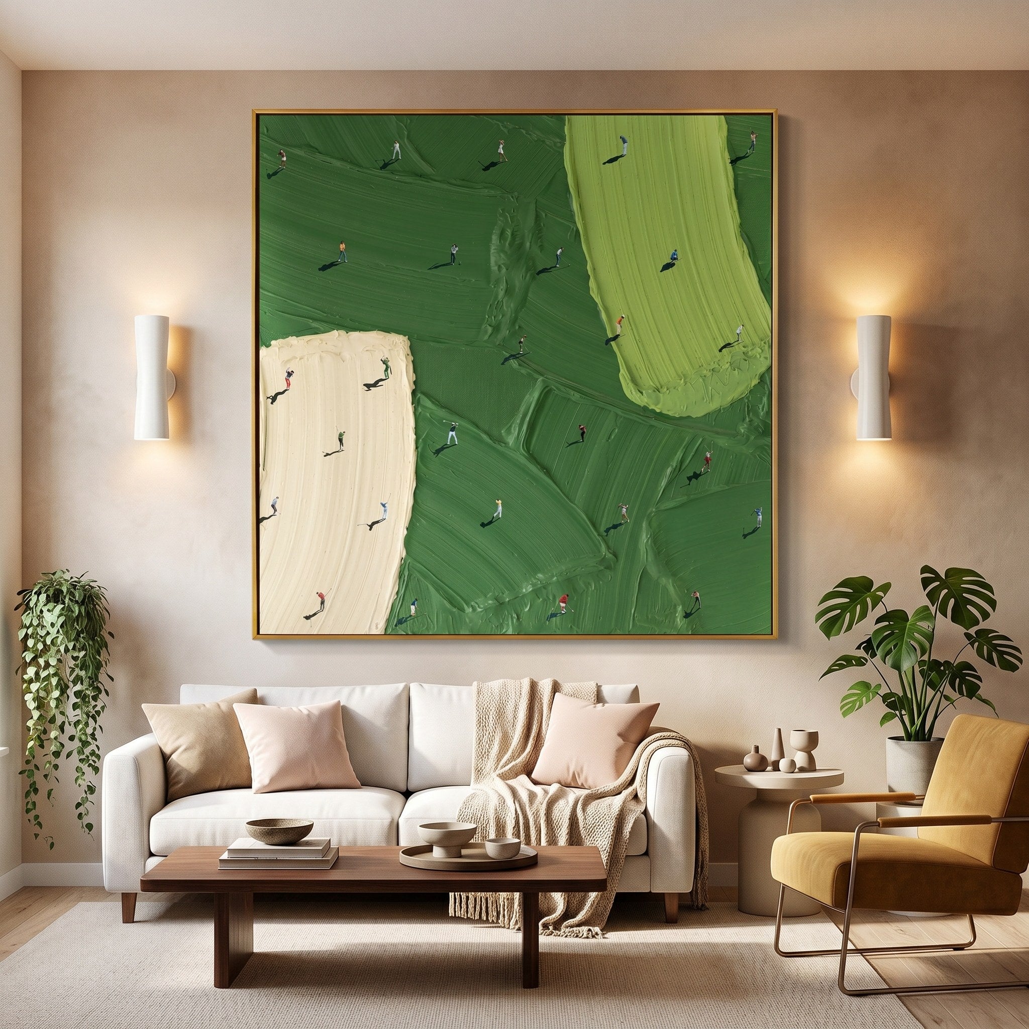 Micro Green – Modern Impasto Miniature Golf Course Canvas | Creative Office Wall Art