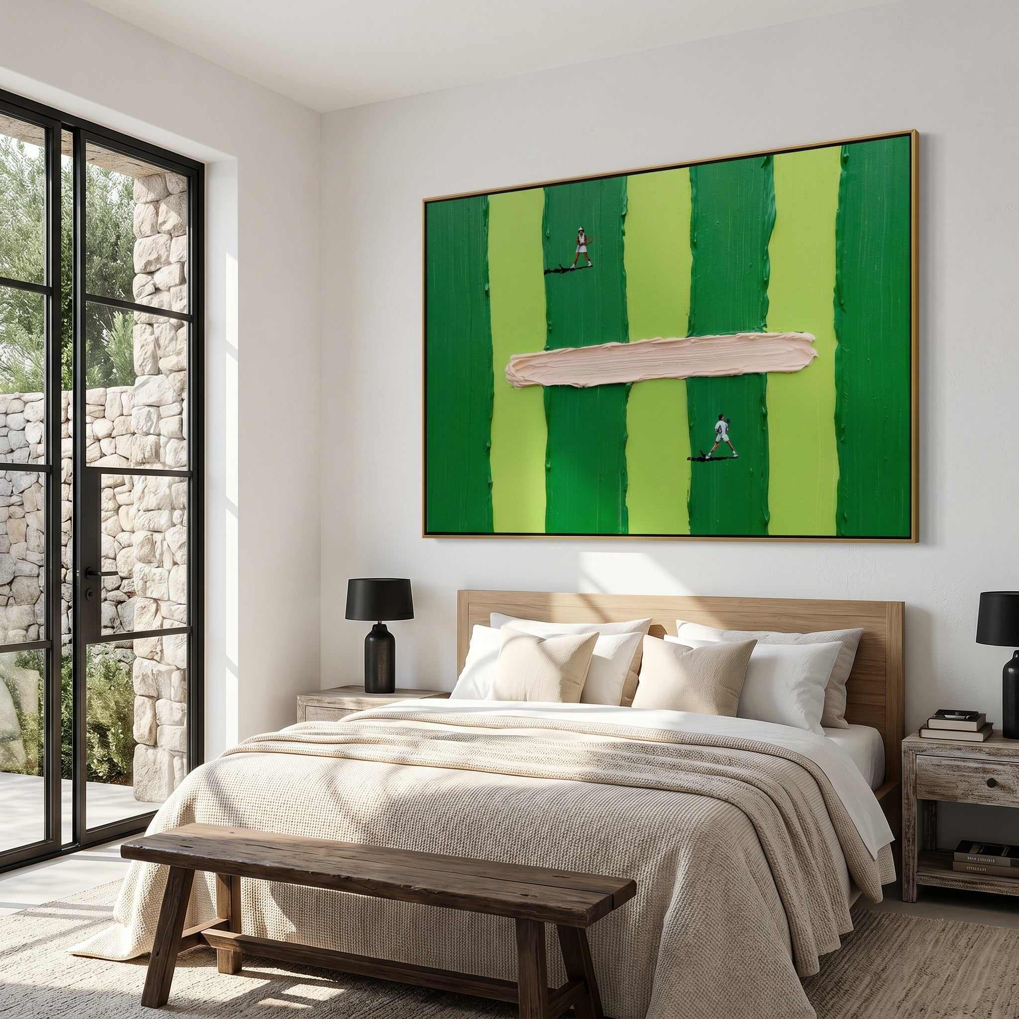 The Match Point – Modern Minimalist Tennis Themed Oil Painting | Textured Sport Office Decor
