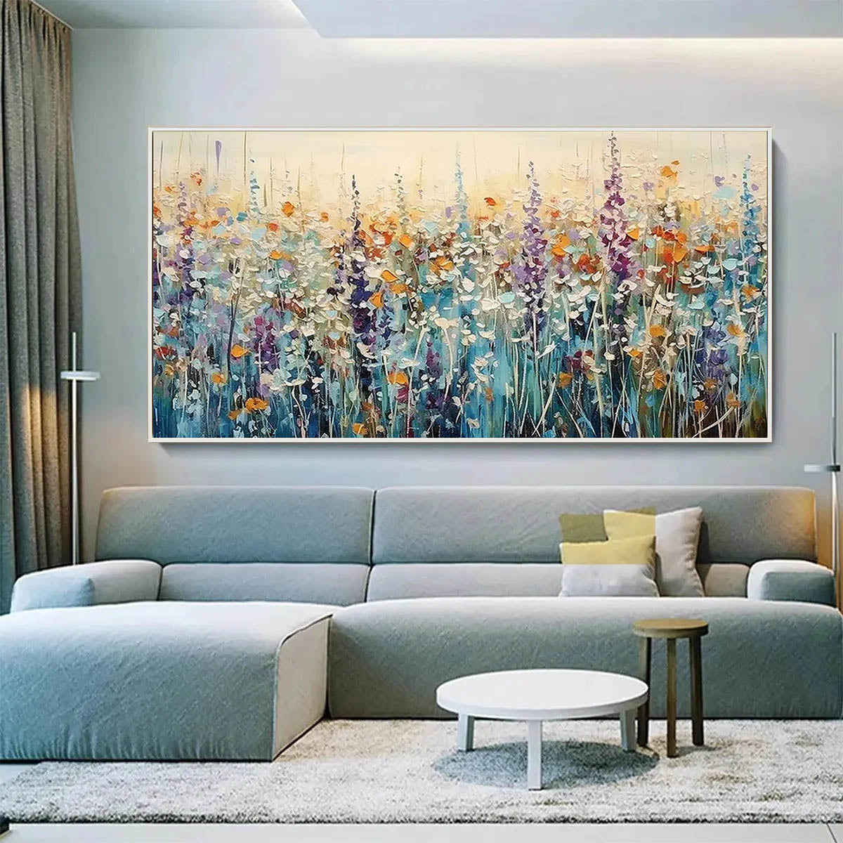 Morning in Giverny – Thick Impasto Wildflower Meadow Painting | Colorful Impressionist Floral Living Room Art