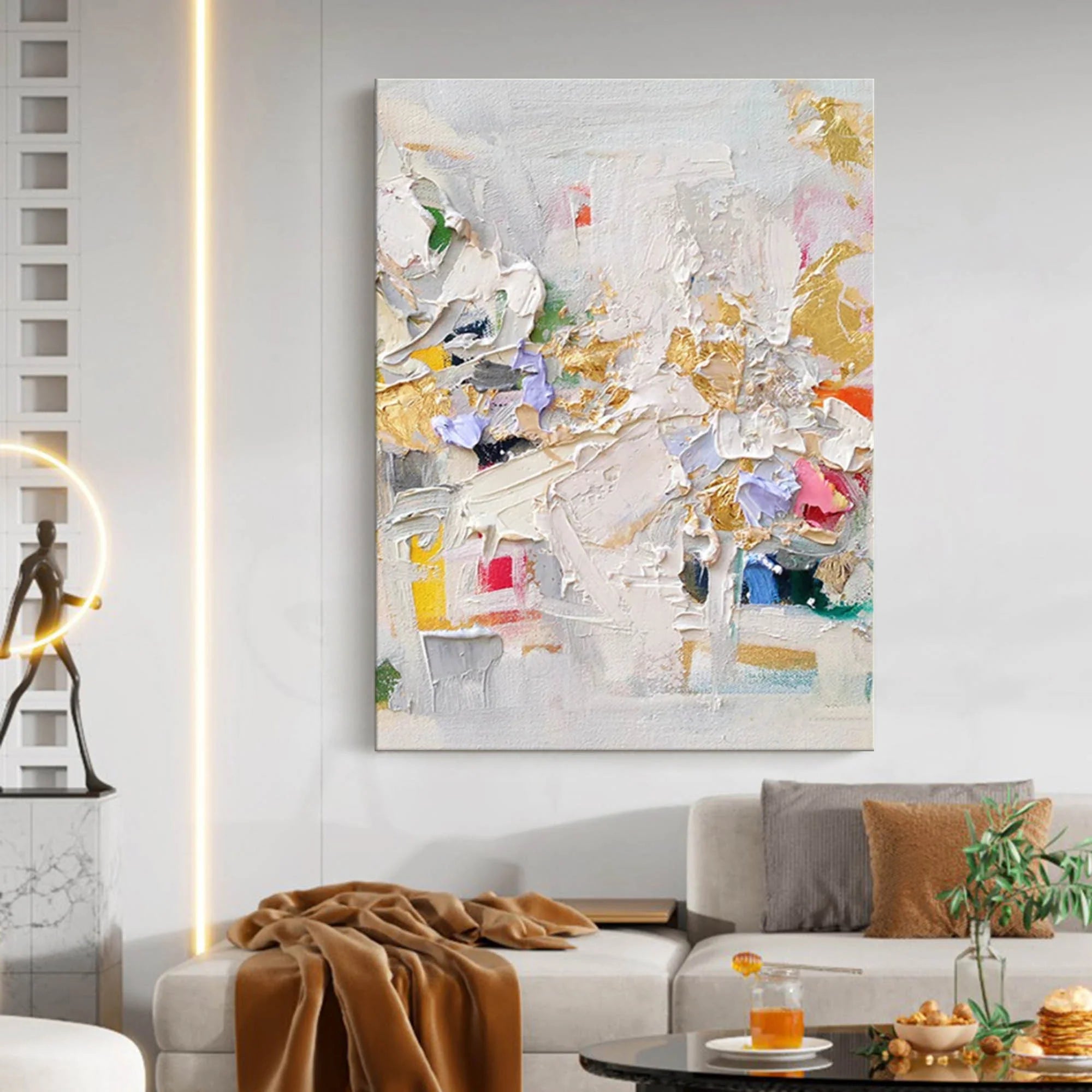 Urban Vibrance – Hand-Painted Multicolored Palette Knife Abstract Painting | Bold Abstract Palette Knife Living Room Art