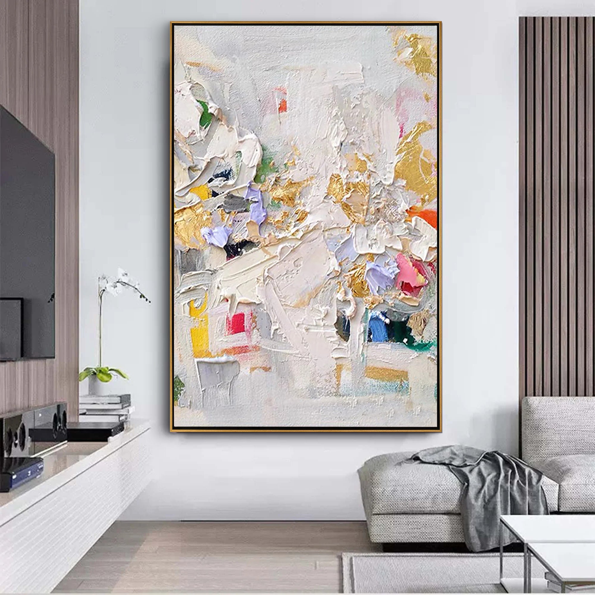 Urban Vibrance – Hand-Painted Multicolored Palette Knife Abstract Painting | Bold Abstract Palette Knife Living Room Art