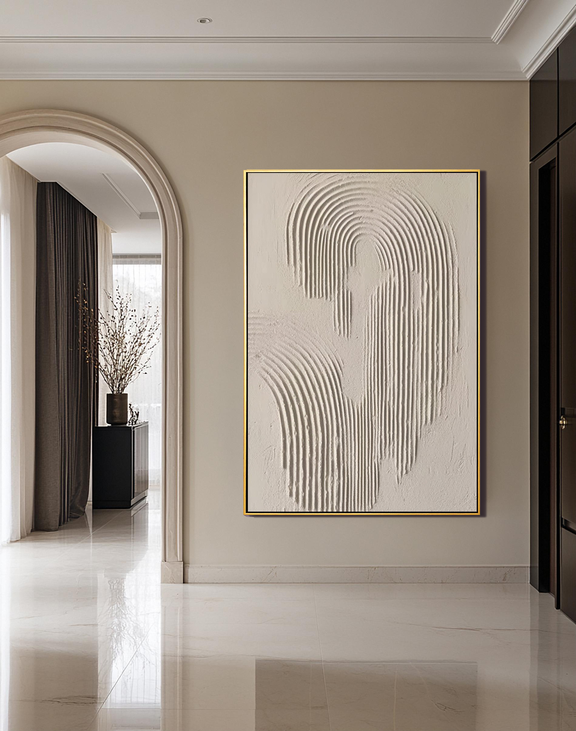 Ripple Echo – Hand-Painted Neutral Sand Plaster Effect Arch Ripple Relief Wabi-Sabi Painting | Japandi Organic Wabi-Sabi Living Room & Hallway Art