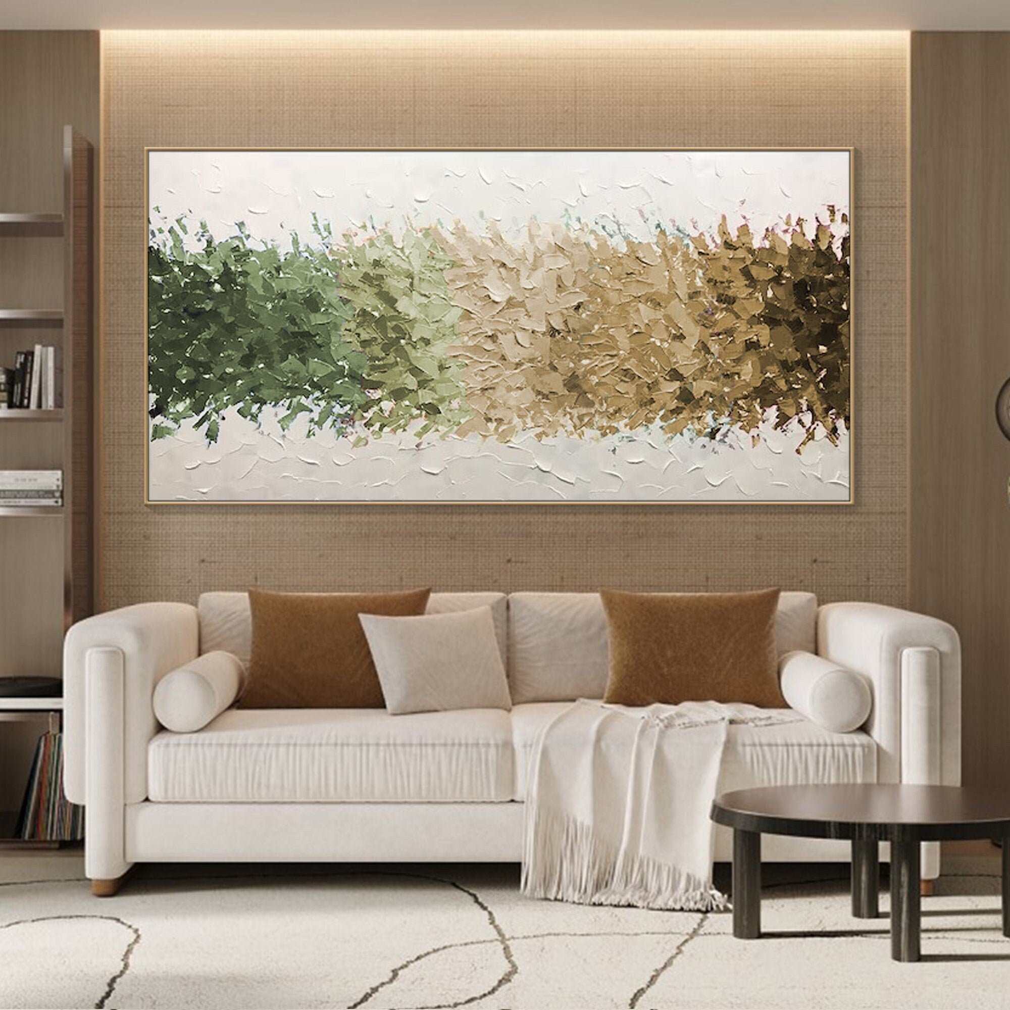 STRATA GRADIENT: Texture Wall Art, Hand-Painted Horizontal Sage Green to Earthy Brown 3D Impasto Heavy Texture Studio Art