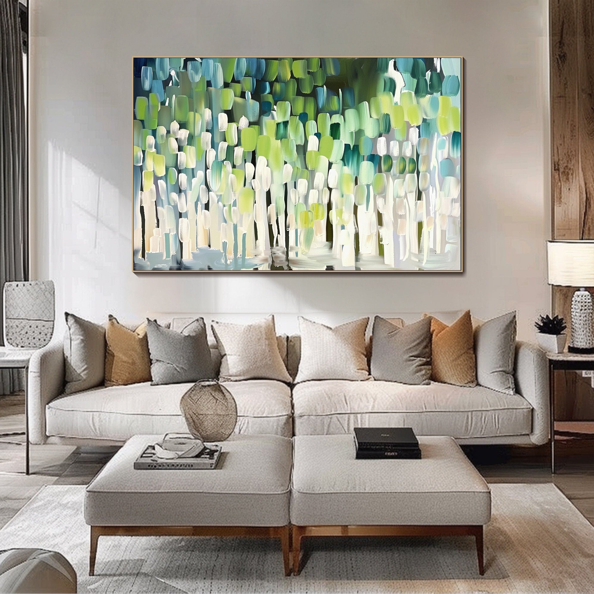Mint Rhythm – 3D Heavy Texture Geometric Palette Knife Canvas Abstract Painting | Modern Abstract Living Room & Office Art