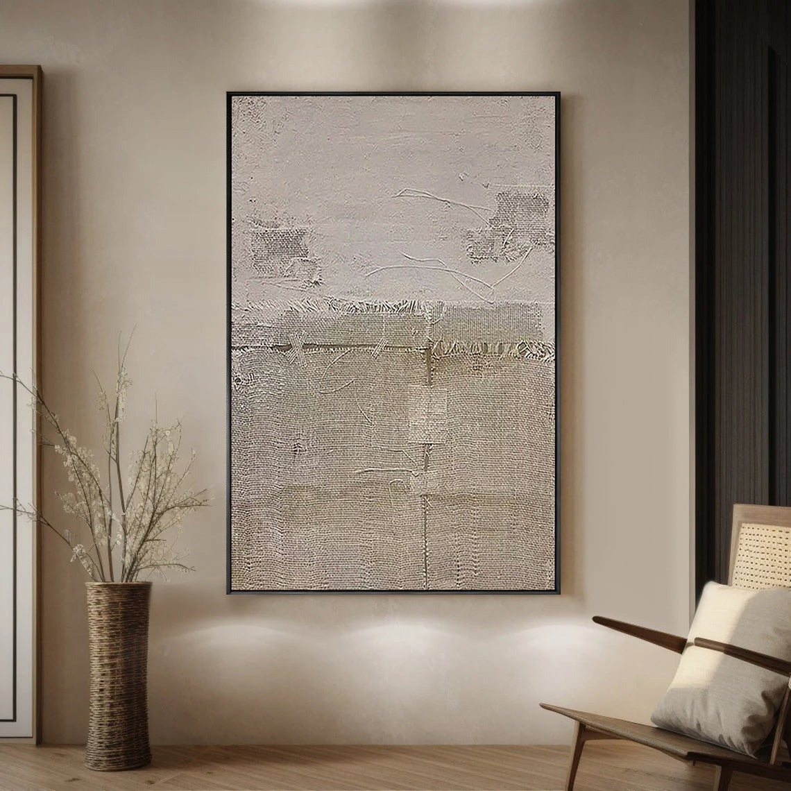 EARTHEN CRUST: Wabi-Sabi Wall Art, Hand-Painted Distressed Grey and Sand Plaster Relief 3D Heavy Texture Studio Art