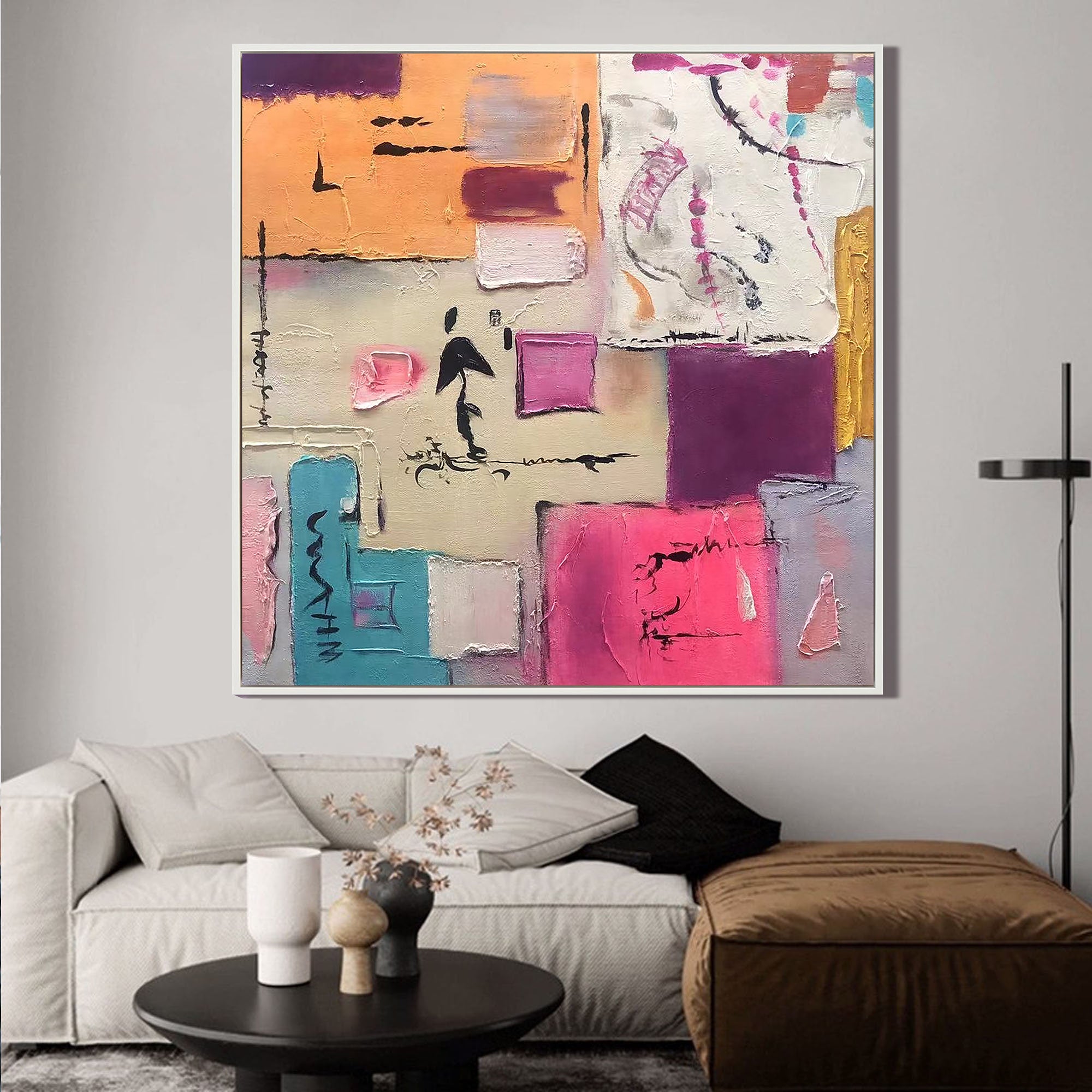 VIBRANT COLLAGE: Texture Wall Art, Hand-Painted Multicolored Abstract Plaster Relief 3D Textured Gallery Art