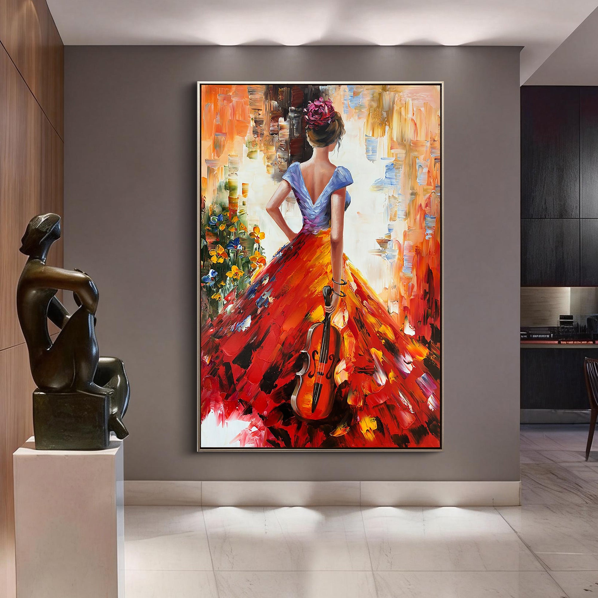 Flamenco Soul – Heavy Impasto Musical Bold Painting | Bold Abstract Palette Knife Living Room Art