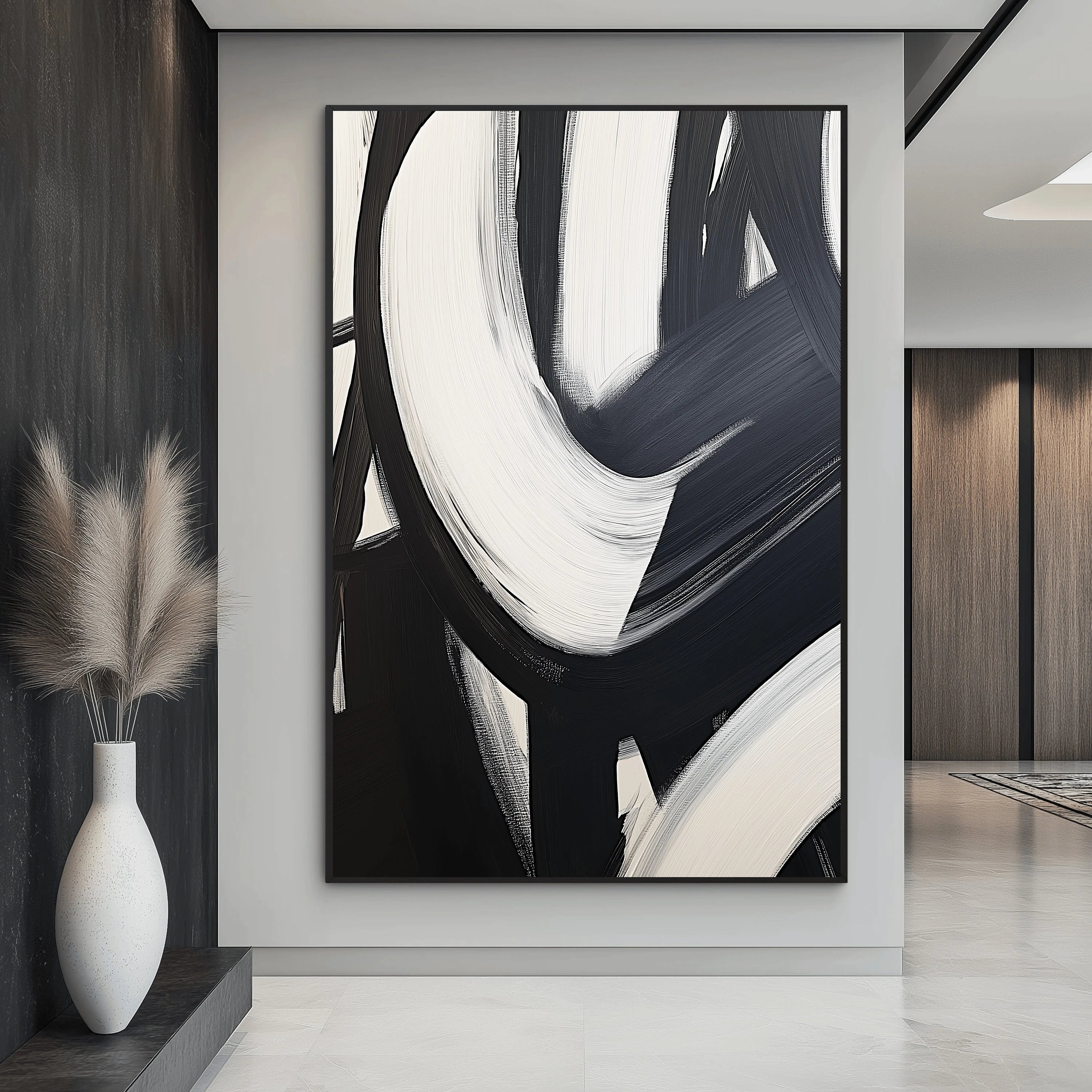 Zen Spiral – 3D Sculptural Black & White Abstract Minimalist Painting | Bold Minimalist Bedroom & Home Office Art