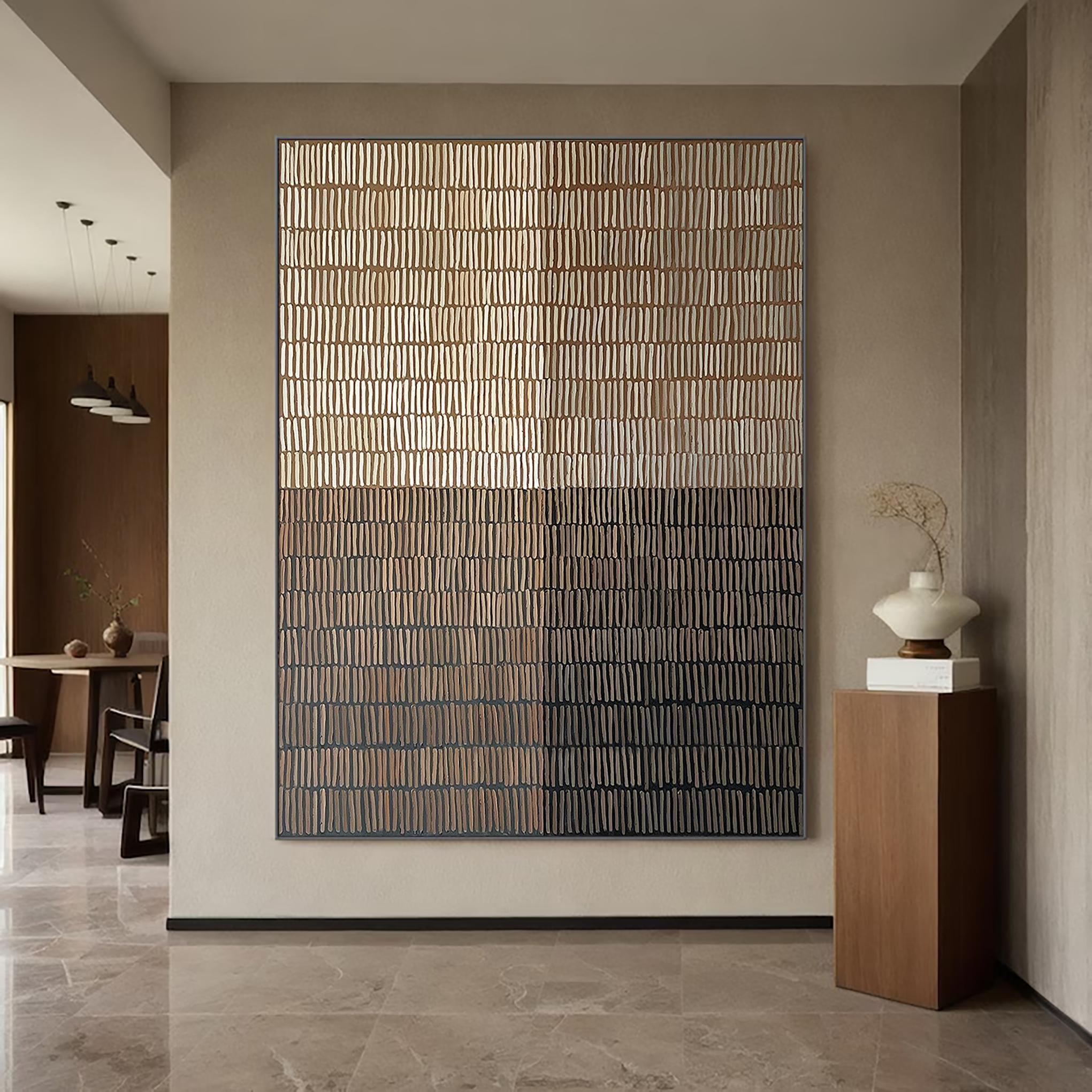 Rhythmic Shadow – Modern Neutral Plaster Relief Grid Wabi-Sabi Painting | Japandi Organic Wabi-Sabi Living Room & Hallway Art