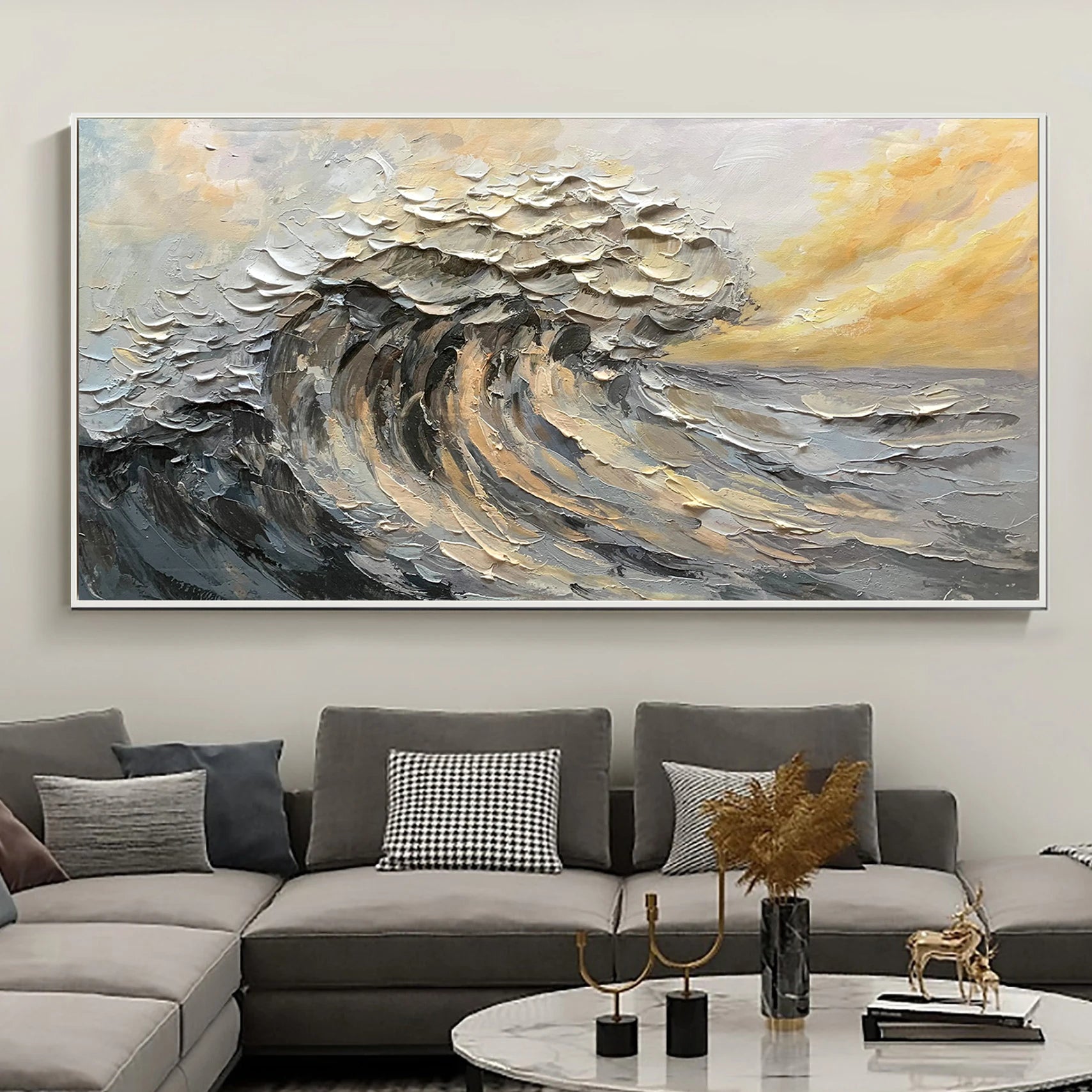 OCEAN SURGE: Ocean Wave Wall Art, 3D Heavy Texture Impasto Palette Knife Seascape Painting
