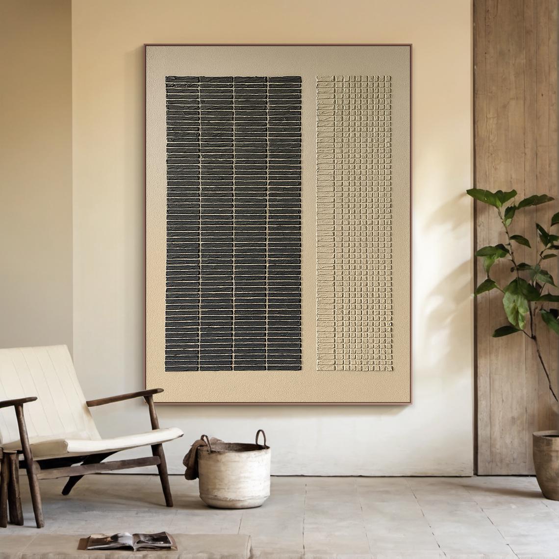 Woven Silence – Modern Abstract Geometric Line Texture Hand-Painted Wabi-Sabi Painting | Japandi Wabi-Sabi Living Room & Bedroom Art
