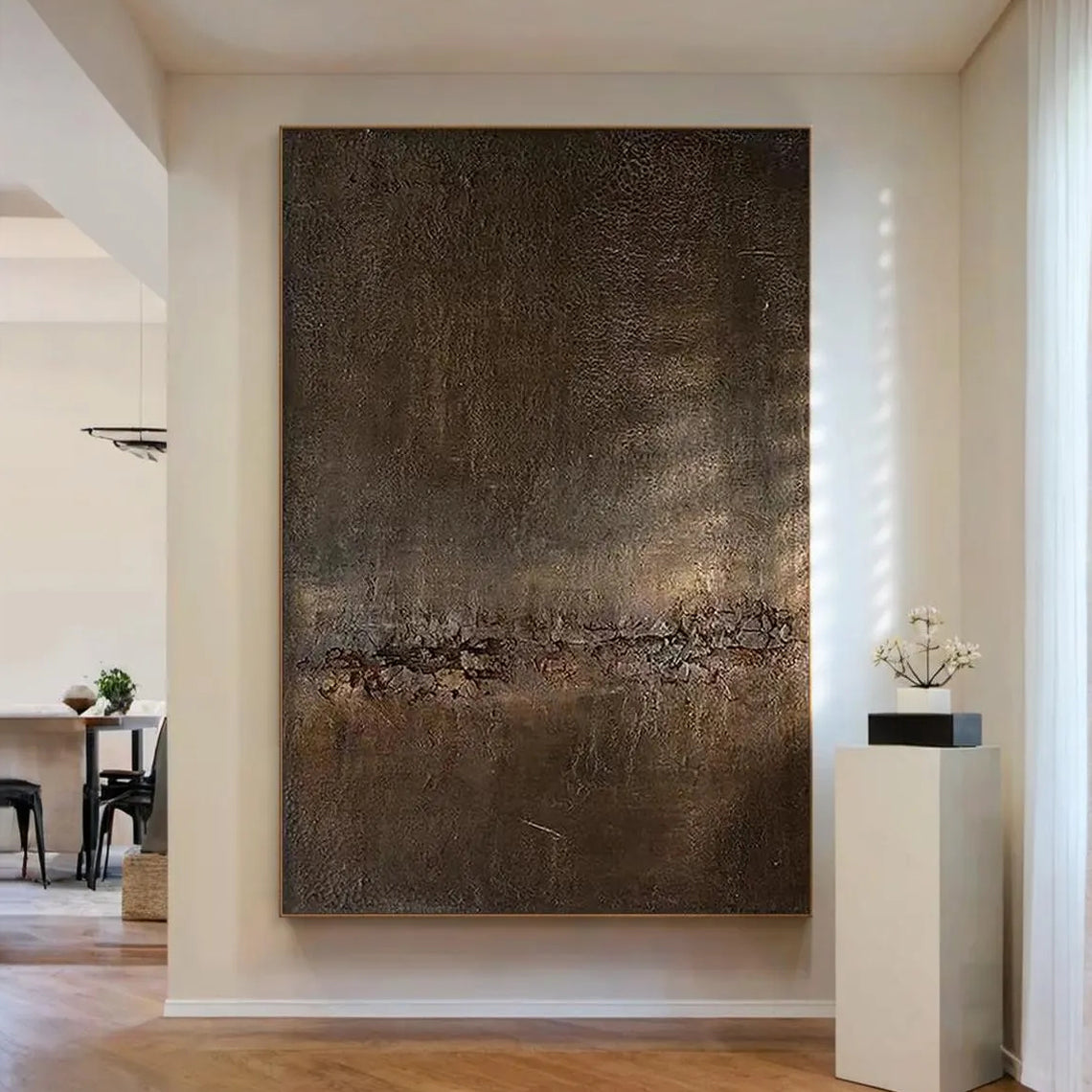 Dark Earth – Minimalist Deep Brown Grained Texture Hand-Painted Abstract Wabi-Sabi Painting | Japandi Wabi-Sabi Living Room & Bedroom Art