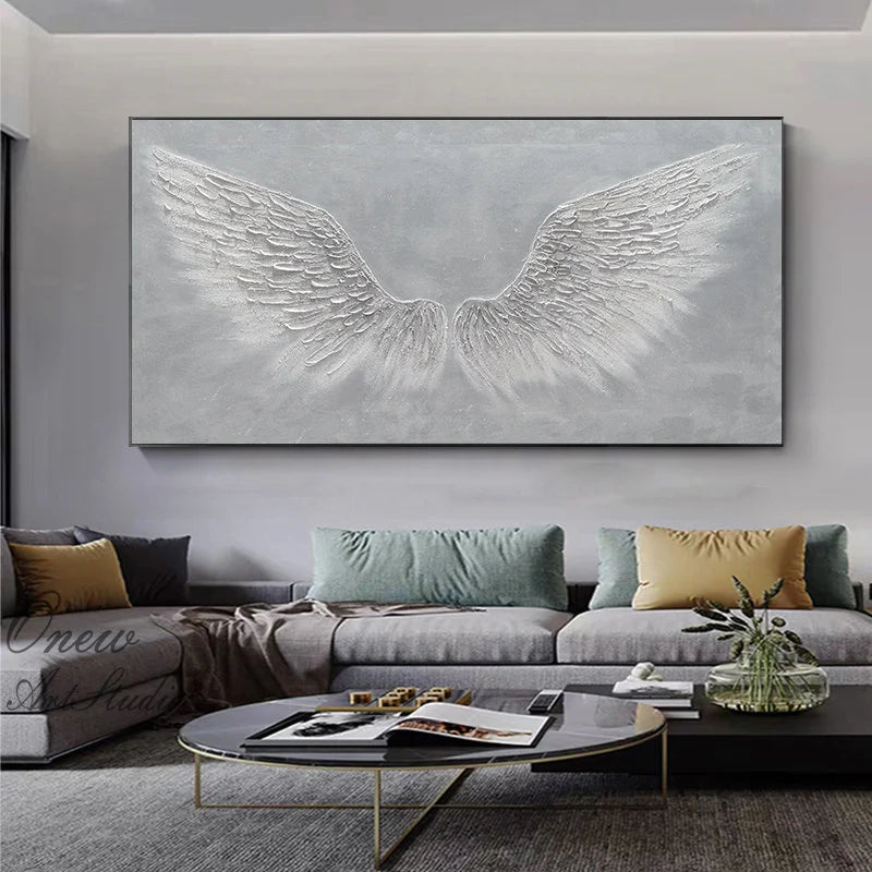 Angelic Reach – Silver-Grey Plaster Relief Texture Painting | Contemporary Plaster Texture Living Room & Office Art