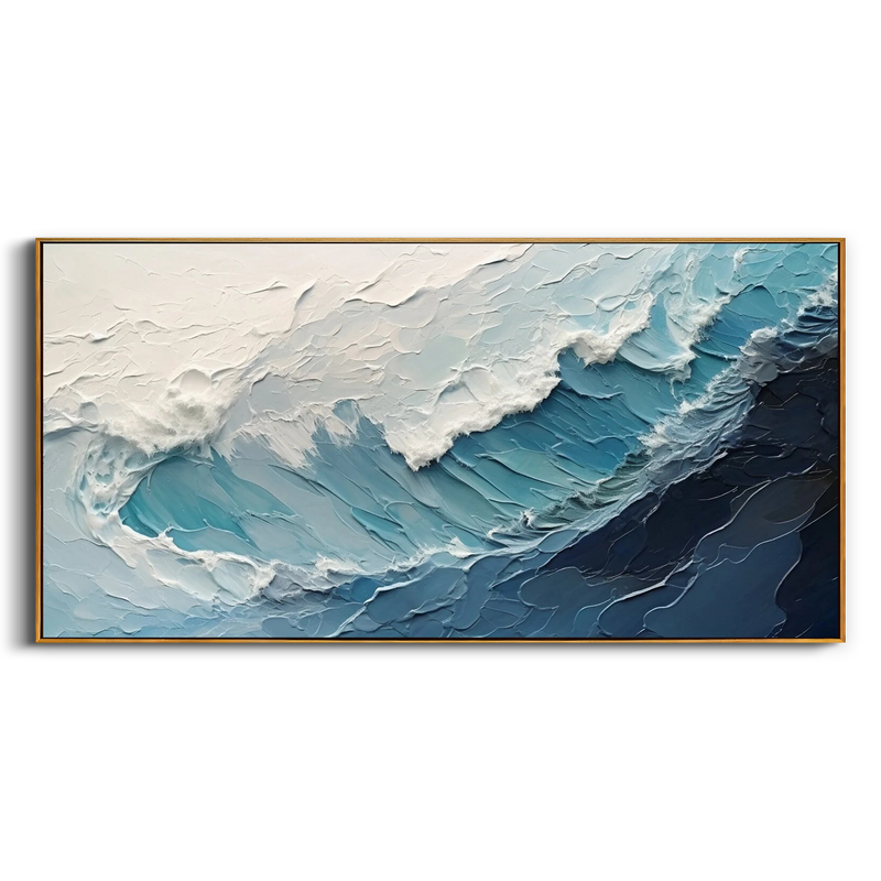 Ocean Surge – Hand-Painted Blue and White Ocean Wave Palette Knife Seascape Painting | Coastal Modern Living Room & Bedroom Art