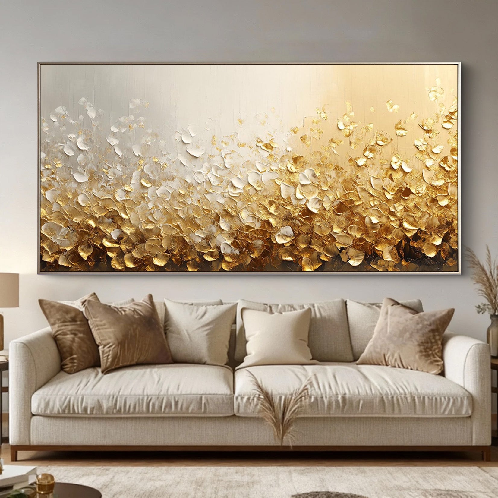 GOLDEN SPLENDOR: Texture Wall Art, Luxury Gold Foil Metallic Relief Hand-Painted Abstract Gallery Art
